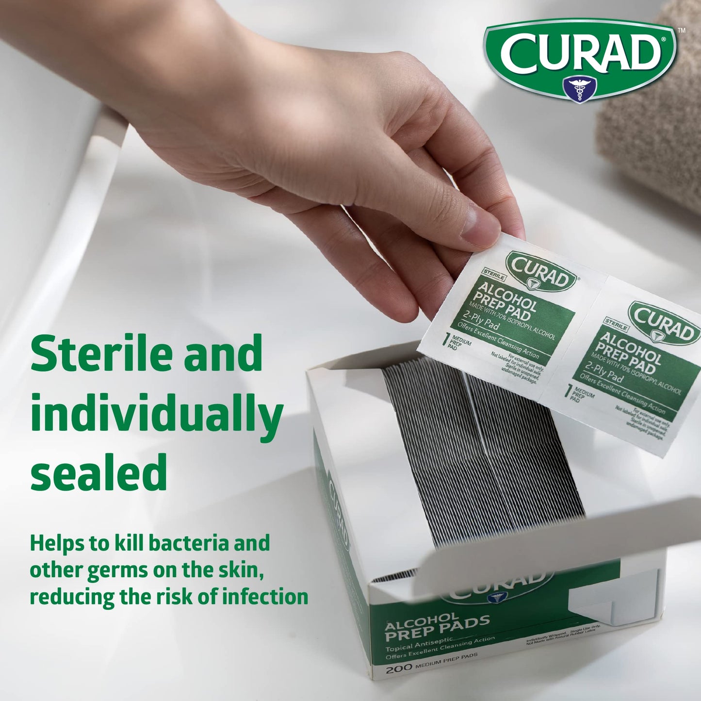 CURAD Alcohol Prep Pads (Pack of 4 Boxes), Thick Alcohol Swabs (package may vary)