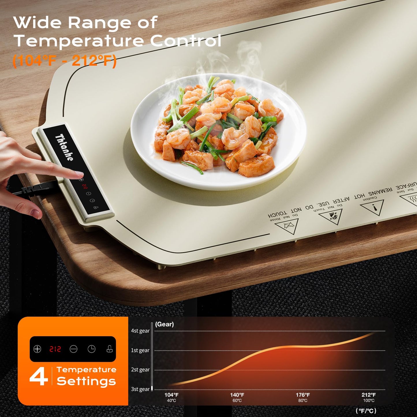 Portable Food Warming Tray with 4 Temperature Settings