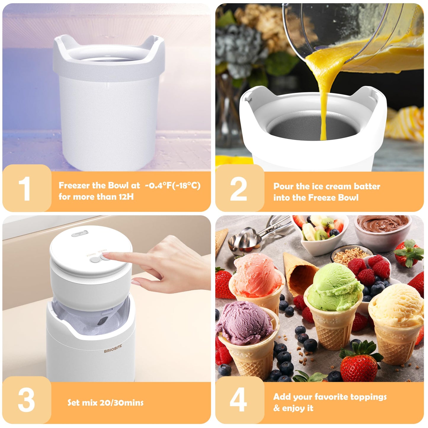 BRIOBITE Compact Electric Ice Cream Maker