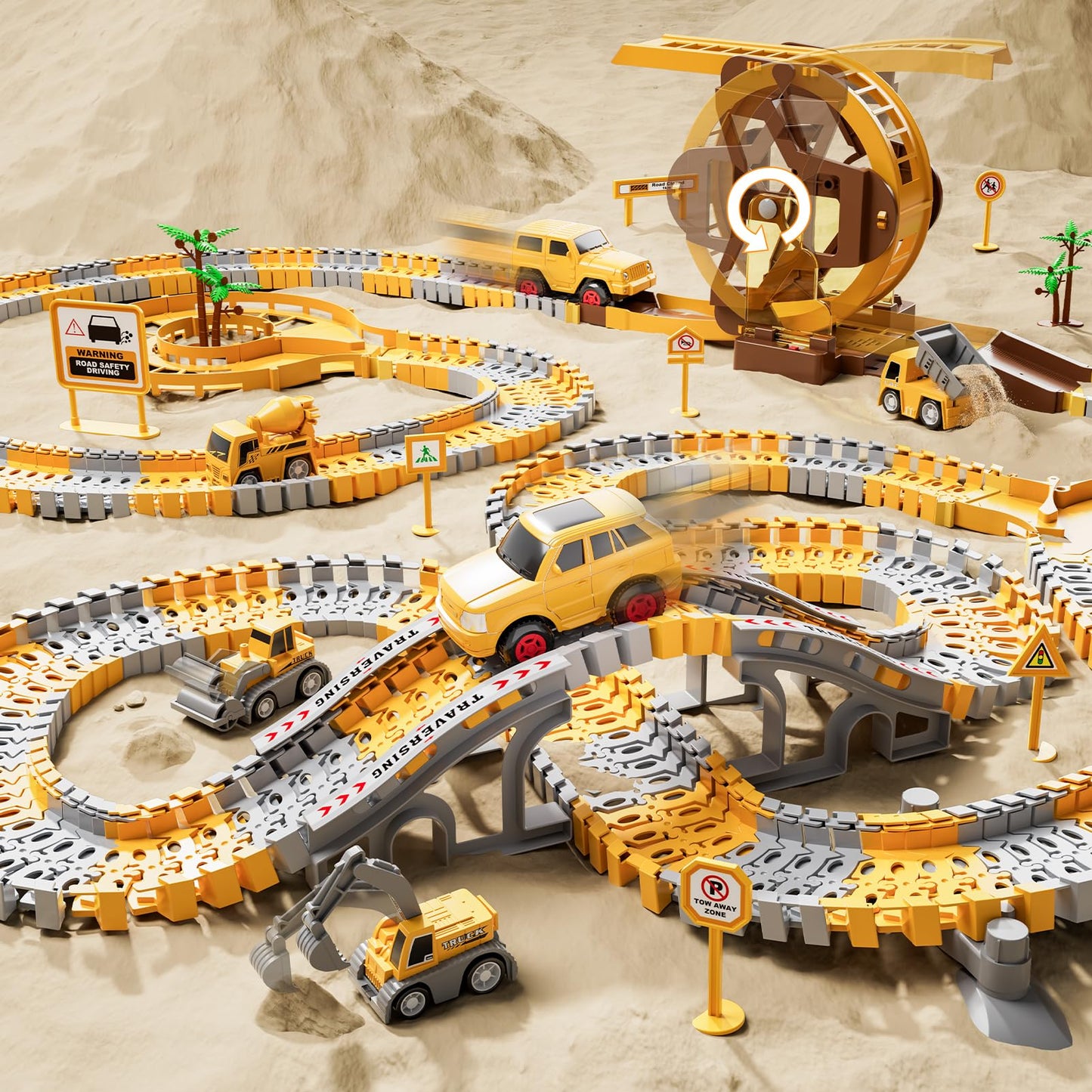 iHaHa 299 PCS Construction Race Tracks Boys Toys, 6 PCS Engineering Cars and Flexible Race Track Playset Create A Engineering Road Gifts Toys for 3 4 5 6 Year Old Boys Kids