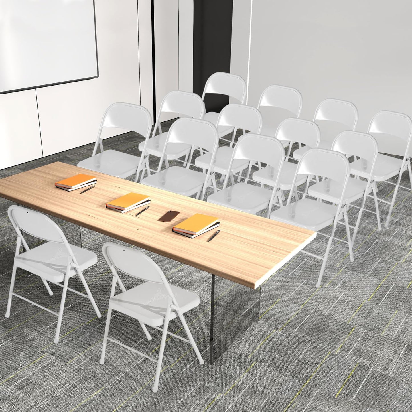 Folding Chairs Set of 4, Metal Stackable Seats