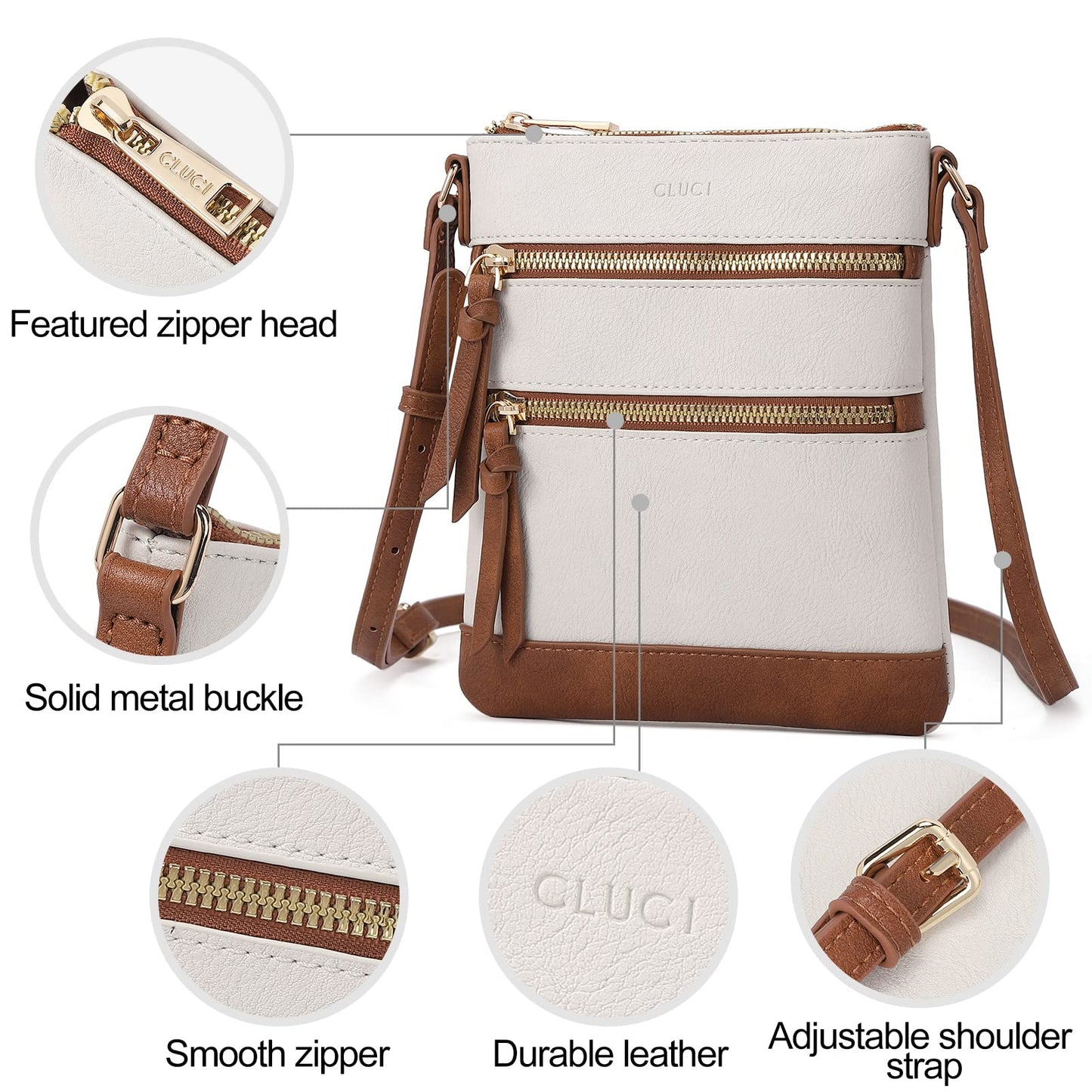 CLUCI Small Multi-Pocket Crossbody Handbag