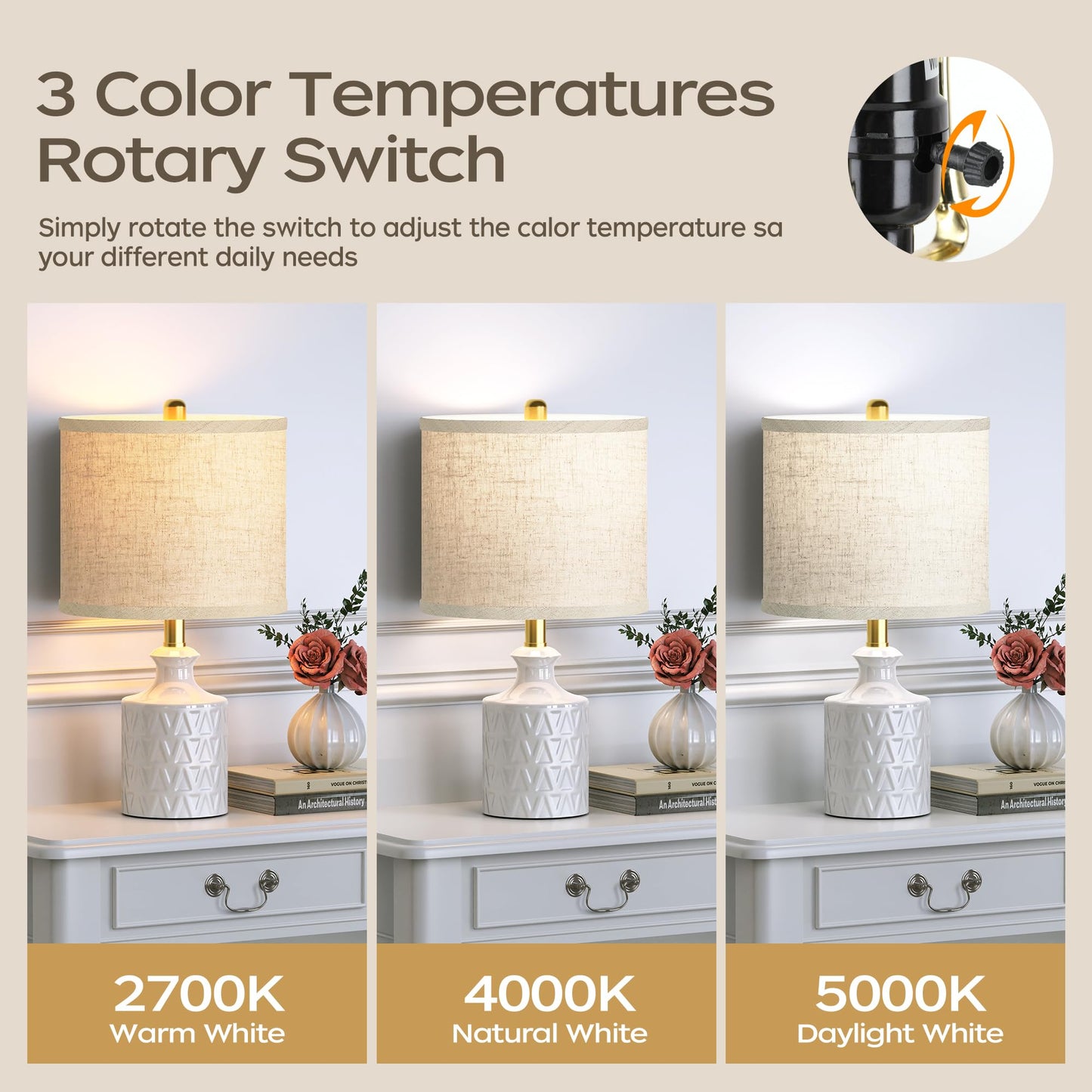 Ceramic Table Lamp Set of 2 with LED Bulbs