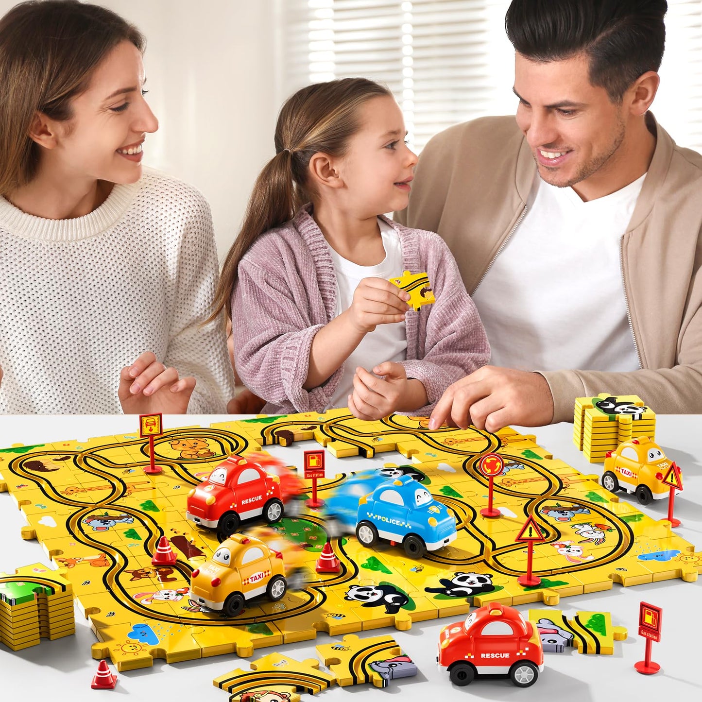 Race Car Puzzle Track Set for Kids 3-6