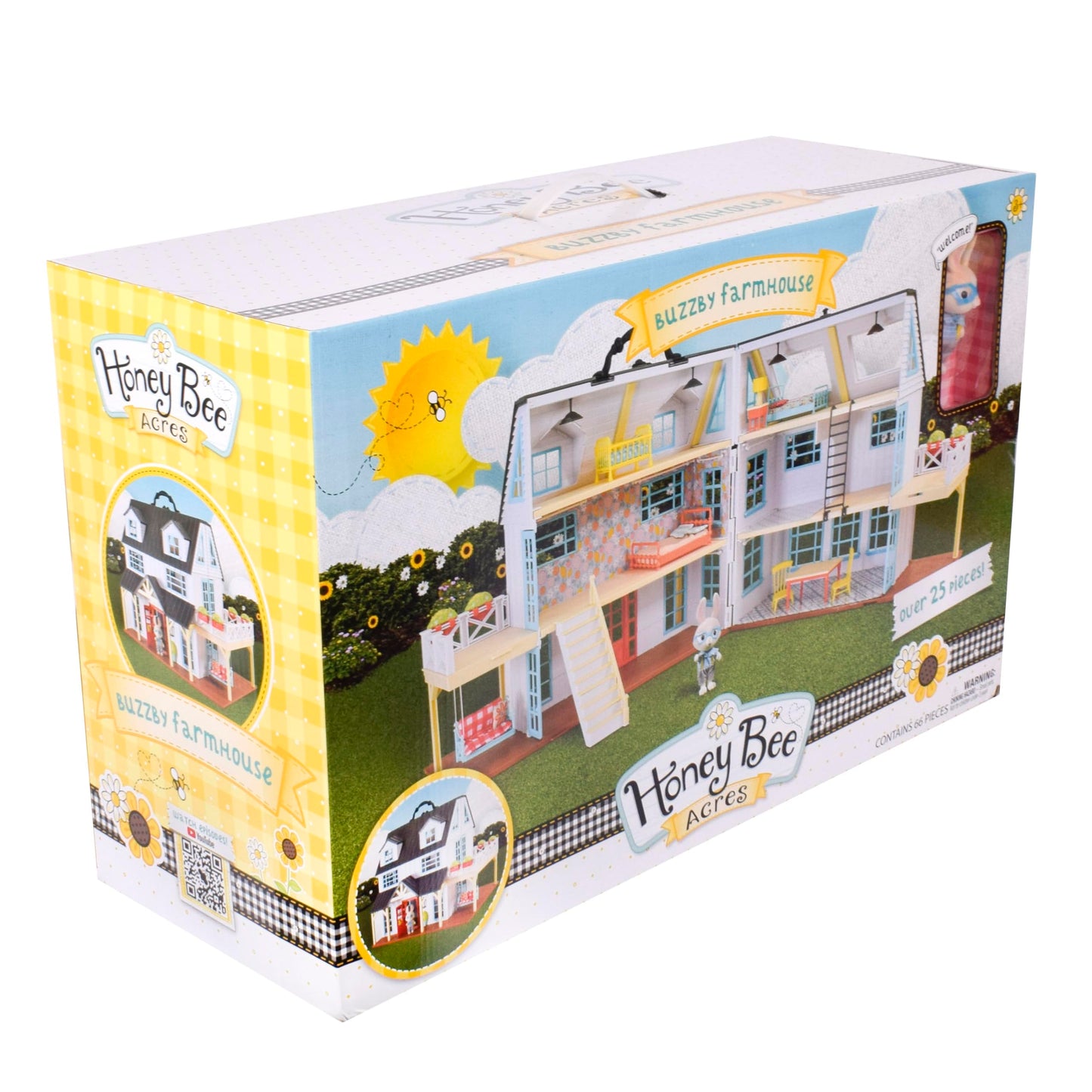 Honey Bee Acres Buzzby Farmhouse, Dollhouse Playset with Miniature Doll Figure, Furniture and Accessories. 25 Pieces, Ages 3+