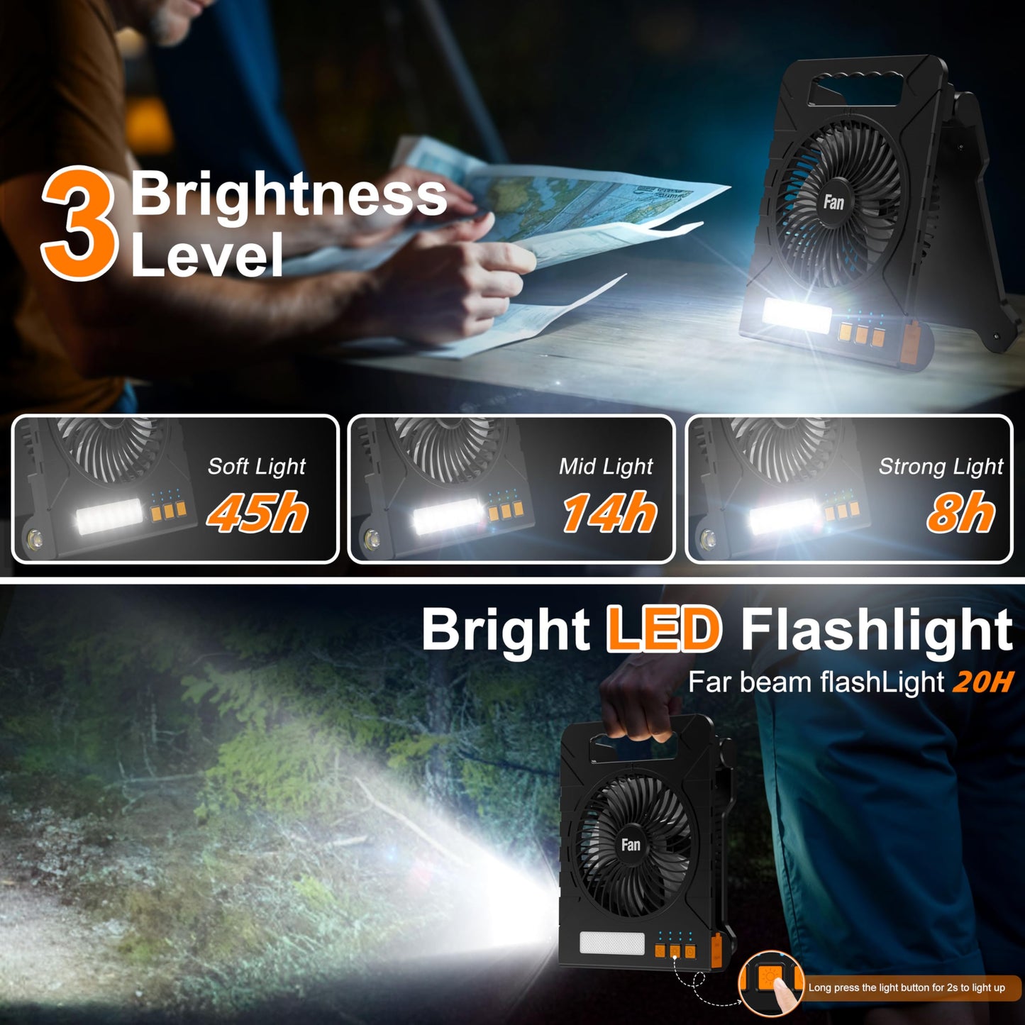 4000mAh Solar Powered Camping Fan with Lantern