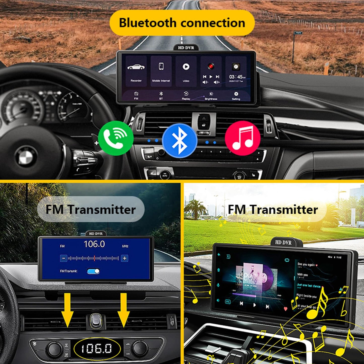 Tkiplay Wireless Apple Carplay Android Auto Car Stereo, 9.3" HD IPS Screen Portable Car Radio with Bluetooth Hands-Free/Mirror Link/Maps Navigation/Voice Control for All Vehicles