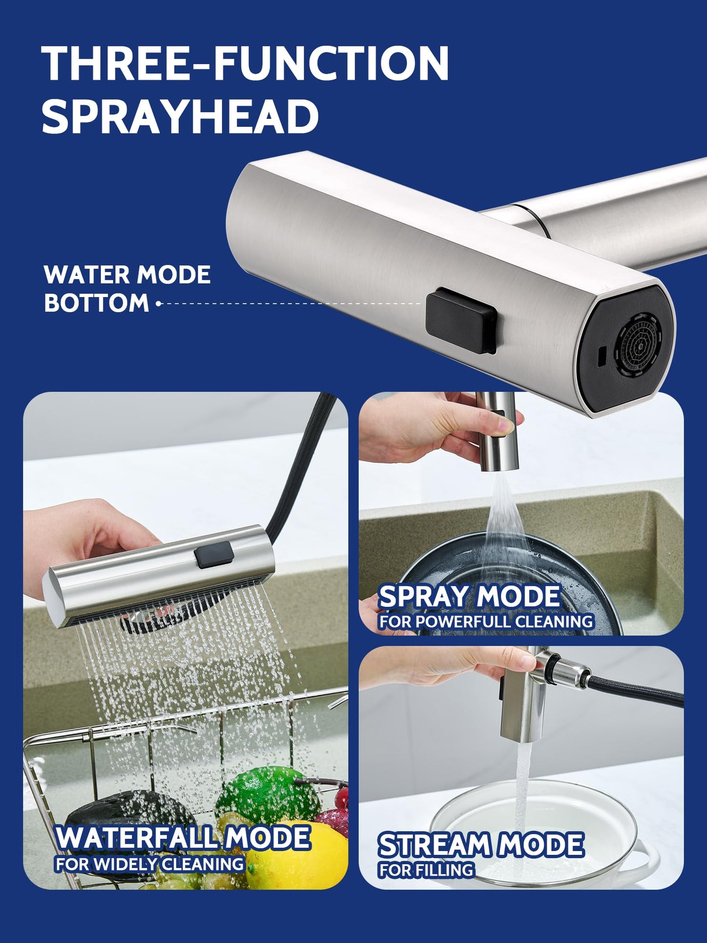 Brushed Nickel Kitchen Faucet with Pull Down Sprayer