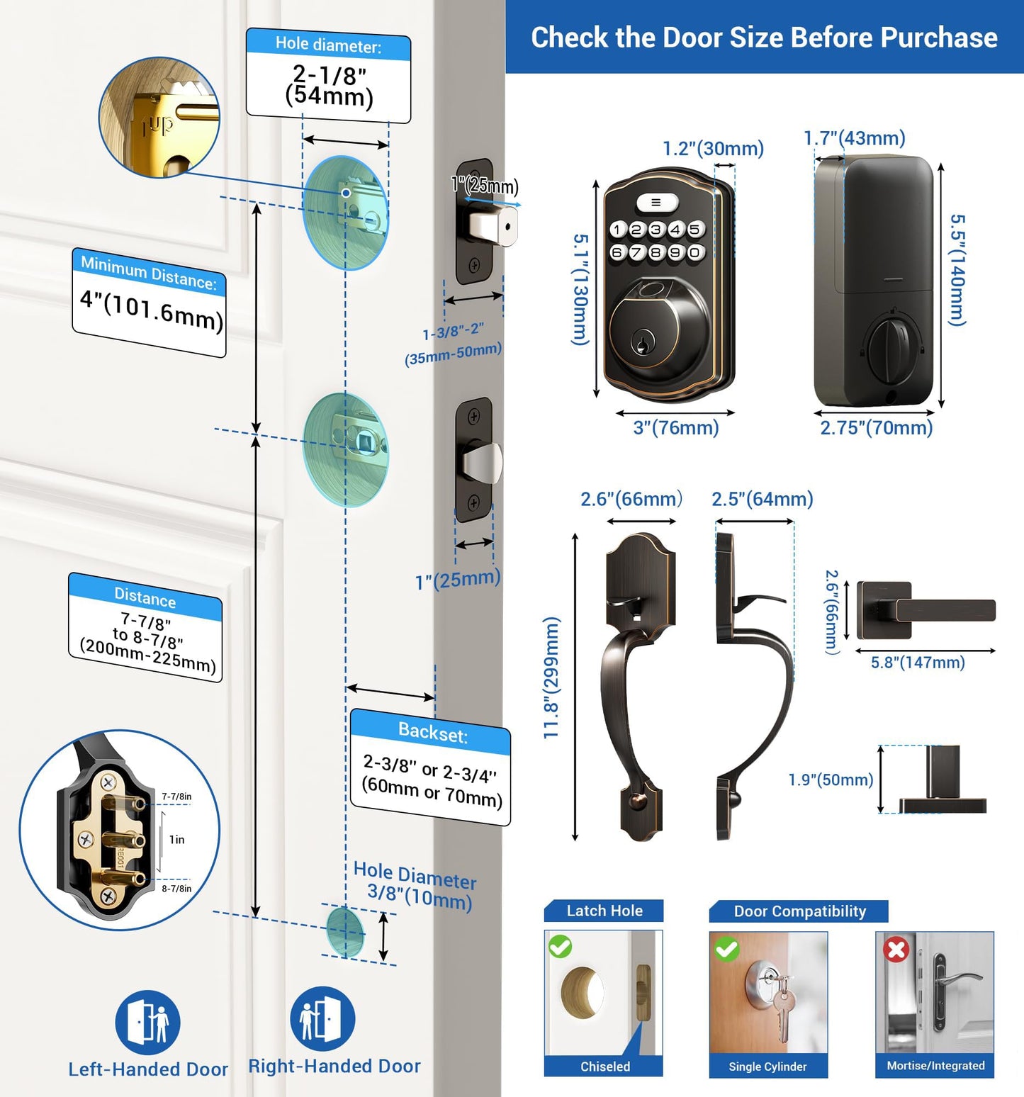 Veise Keyless Fingerprint Door Lock Set