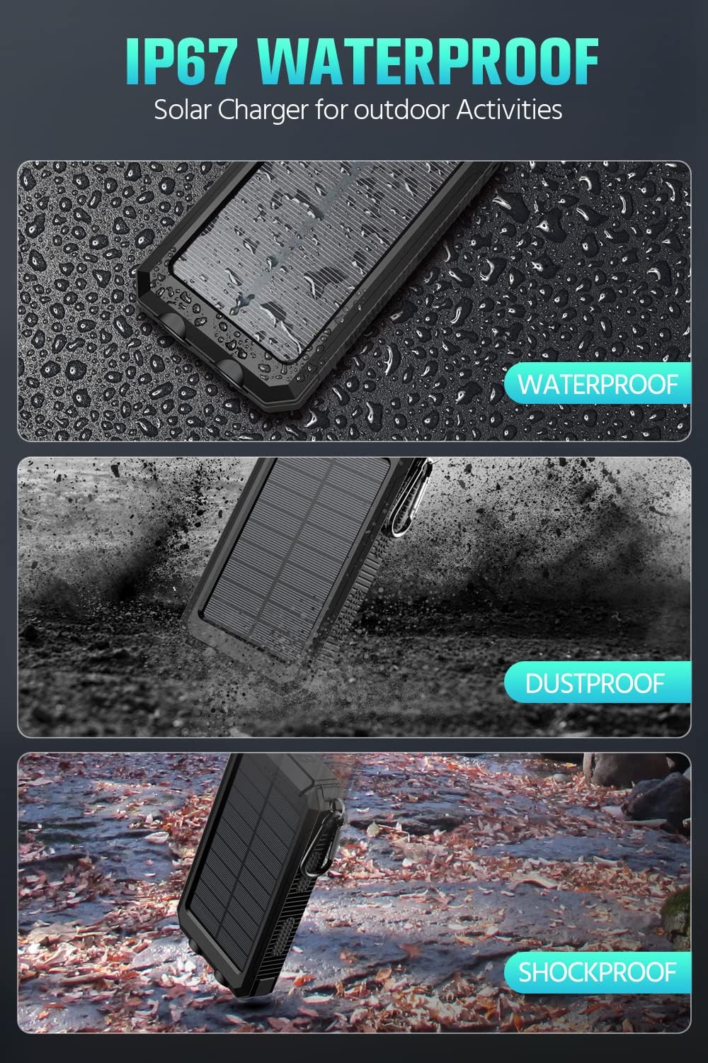 Feeke 36800mAh Solar Power Bank with Flashlight