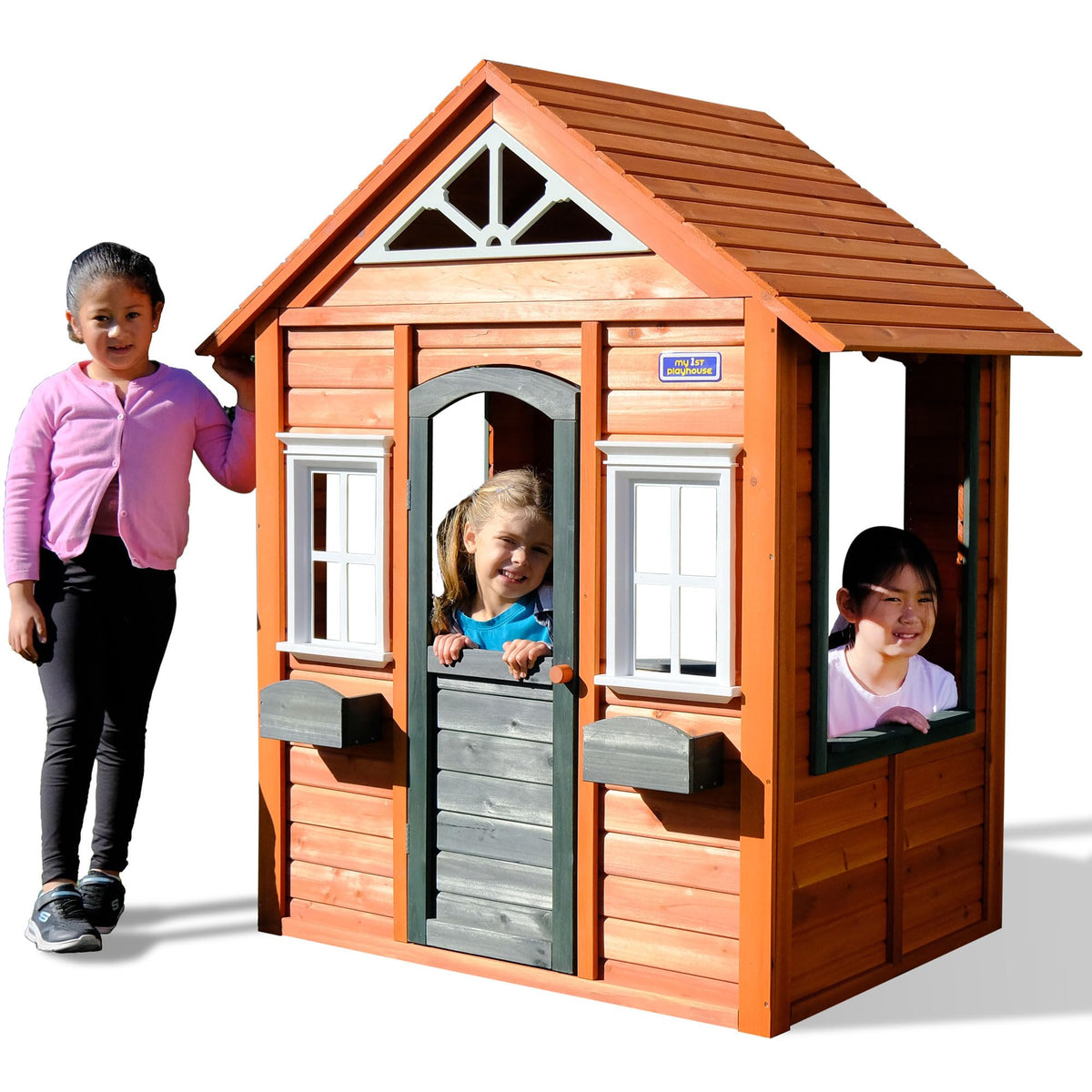 Sportspower Wooden Kids Playhouse with Door and Planters