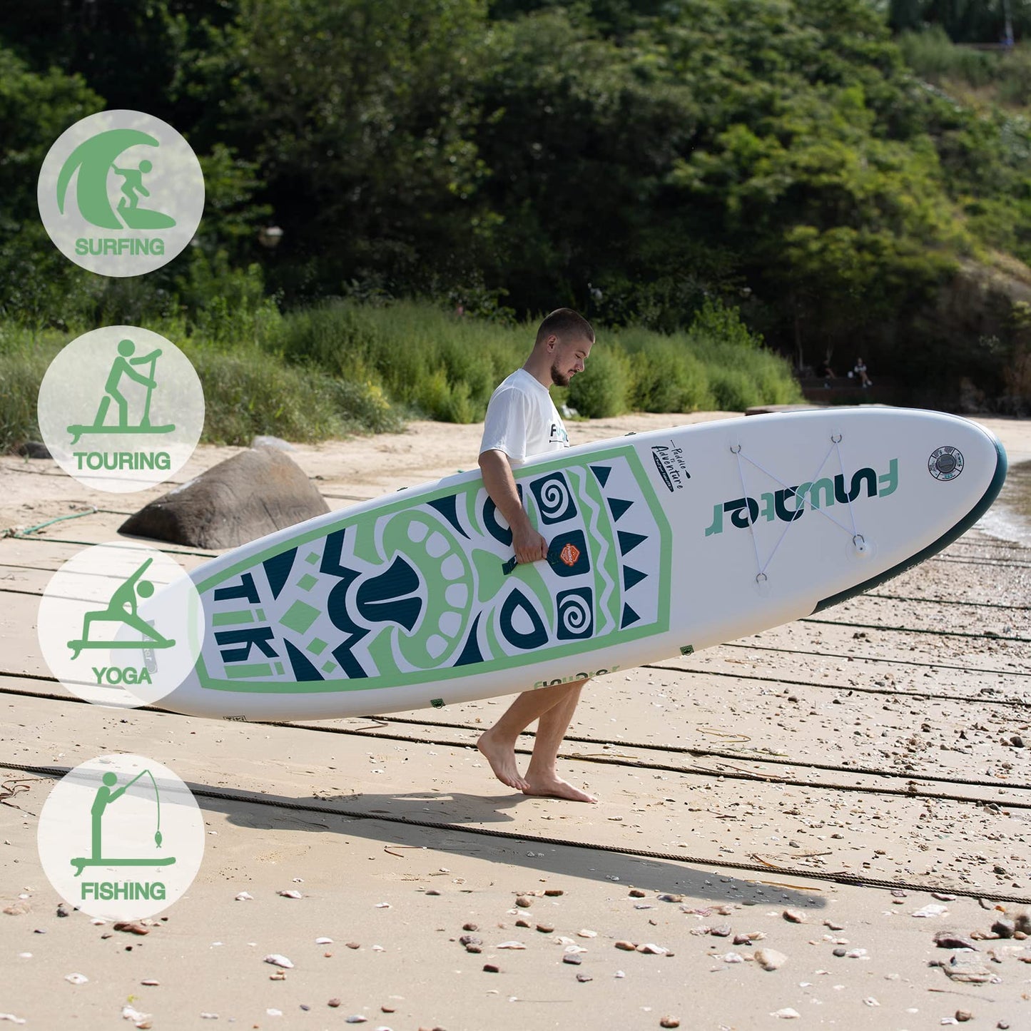 FunWater Inflatable 10'6×33"×6" Ultra-Light (17.6lbs) SUP for All Skill Levels Everything Included with Stand Up Paddle Board, Adj Floating Paddles, Pump, ISUP Travel Backpack, Leash,Waterproof Bag