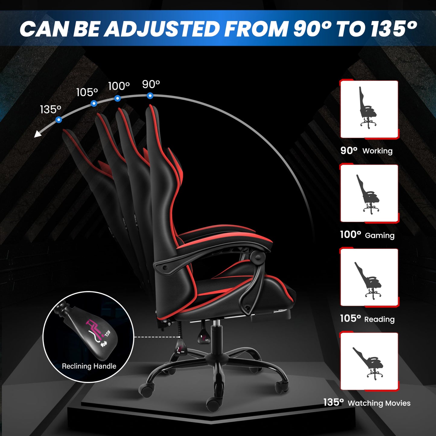 Ergonomic Gaming Chair with Footrest & Lumbar Support