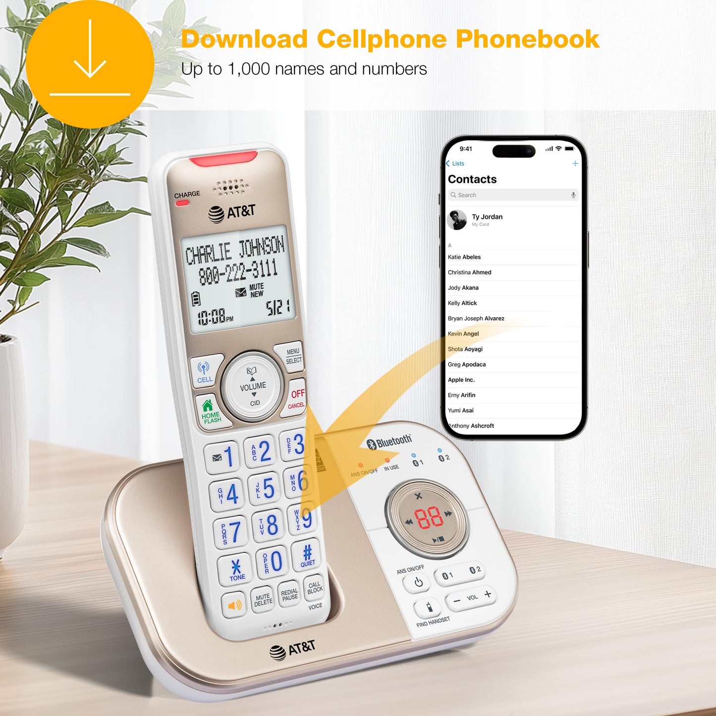AT&T Bluetooth Cordless Phone with Answering Machine