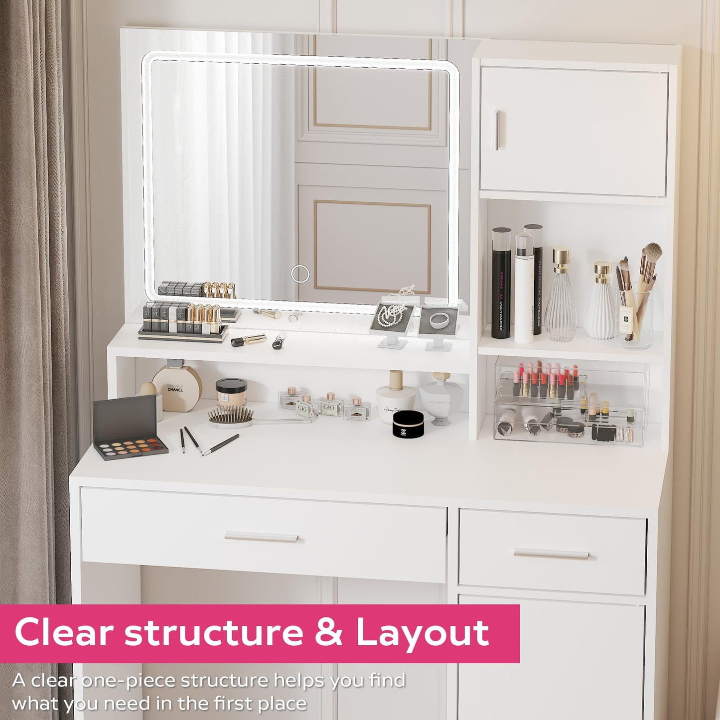 MIRROTOWEL Vanity Desk with Mirror and LED Light