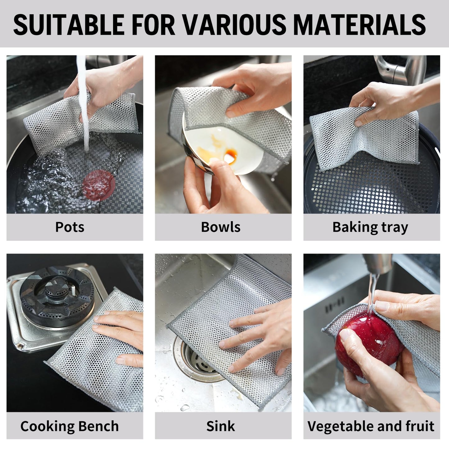 20PCS Wire Dishwashing Rags Bulk, Multipurpose Wire Miracle Cleaning Cloths, Metal Mesh Cleaning Cloth, Reusable Steel Wire Cloth for Dishes, Sinks, Counters, Stove Tops, 8 Inches