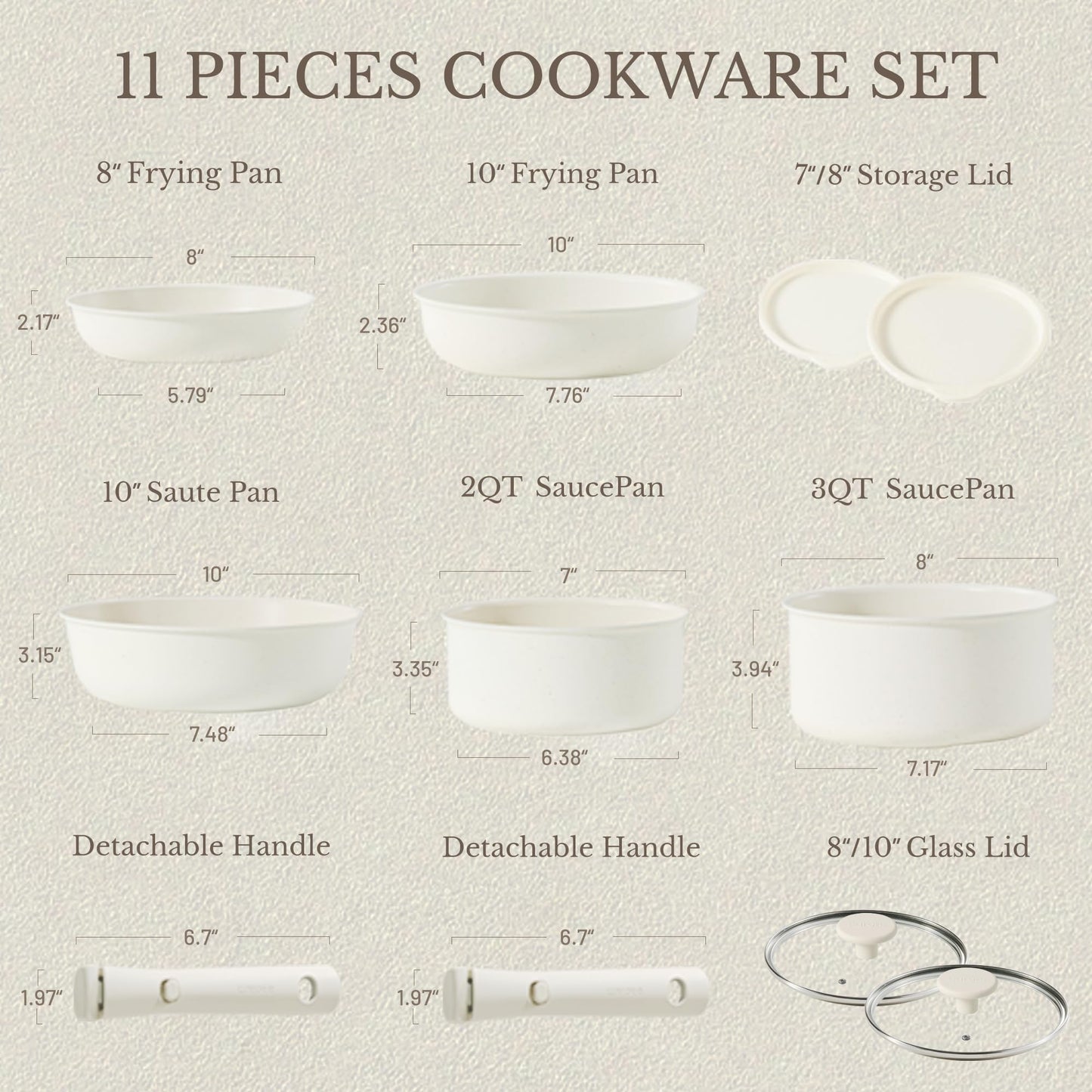 CAROTE Nonstick Cookware Set with Detachable Handle