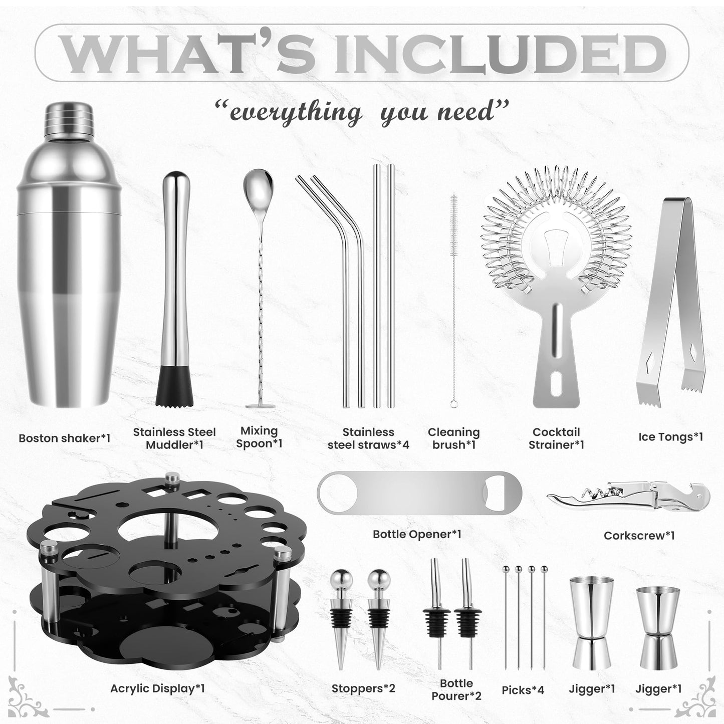 Cocktail Shaker Set 24-Piece Bar Accessories