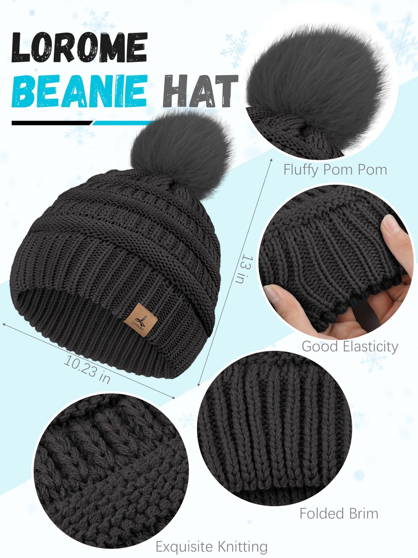 Winter Hat Scarf Gloves and Ear Warmer, Knit Warm Beanie Hat Touch Screen Gloves Long Knitted Plaid Scarf Set Gifts for Women Dark Gray