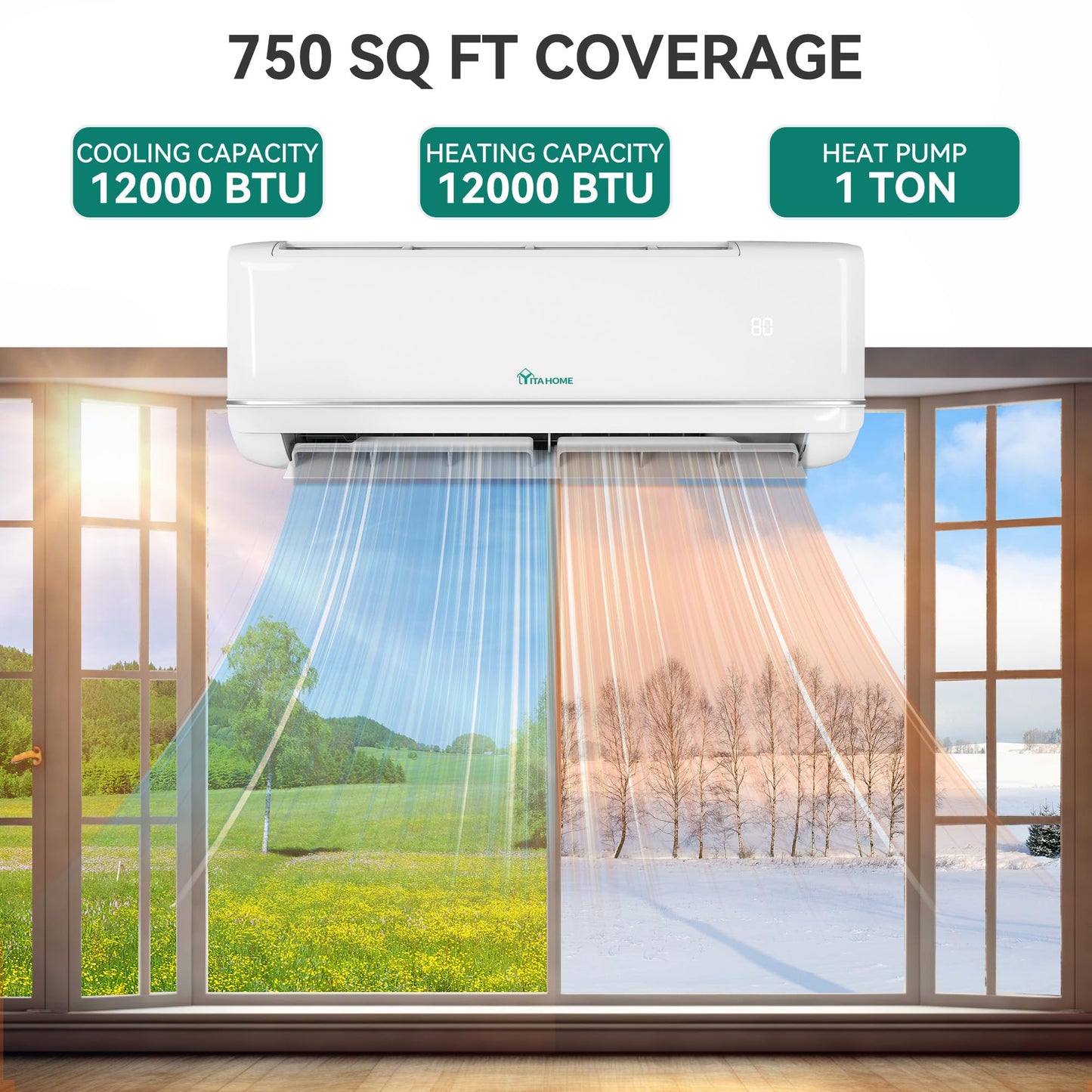 YITAHOME 21 SEER2 12000 BTU Mini Split Air Conditioner Heat Pump System, Wifi Enabled 208-230V Ductless AC Cool Up to 750 Sq. Ft, Compatible with Alexa, Complete Installation Kit, White
