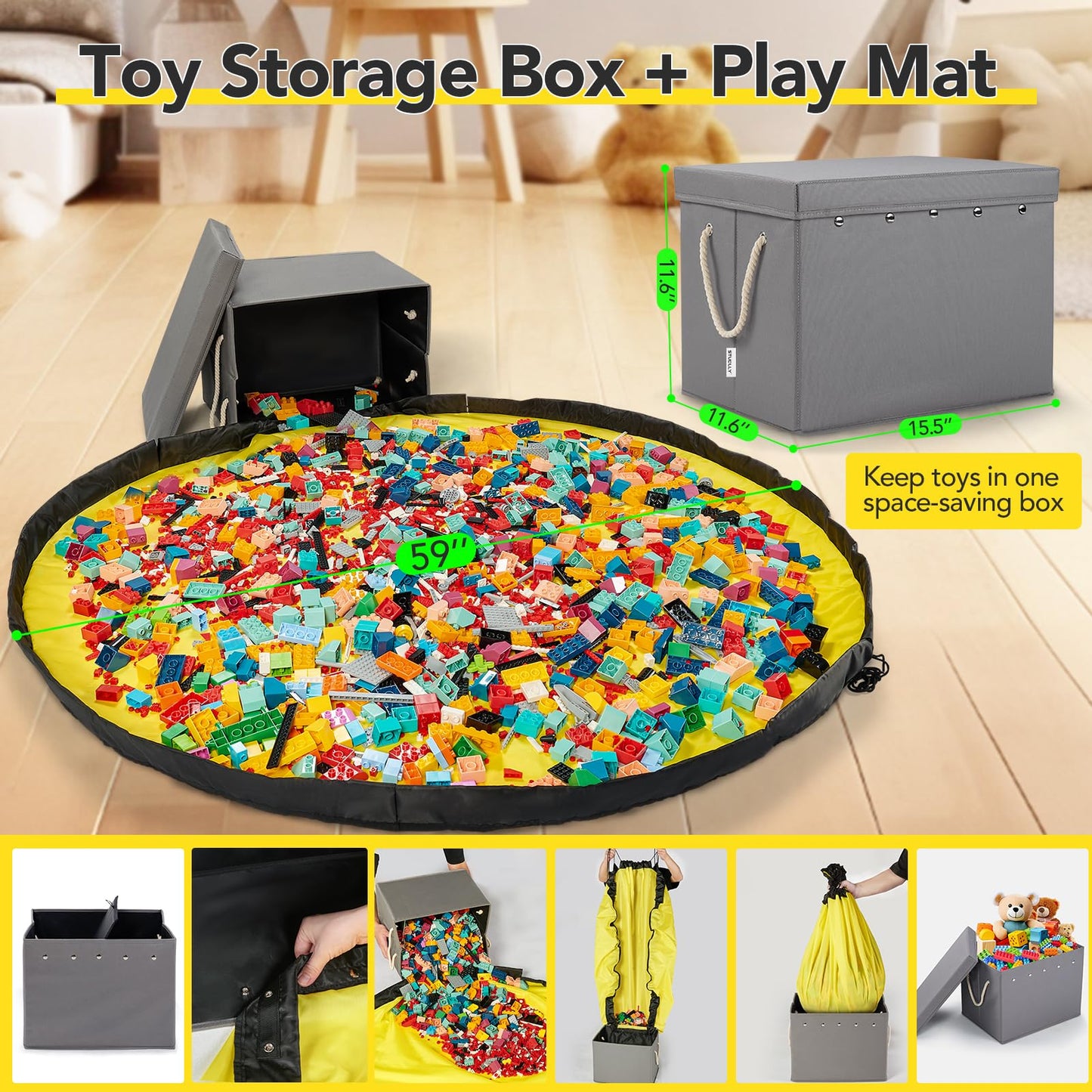 Kids Toy Storage Chest with Play Mat