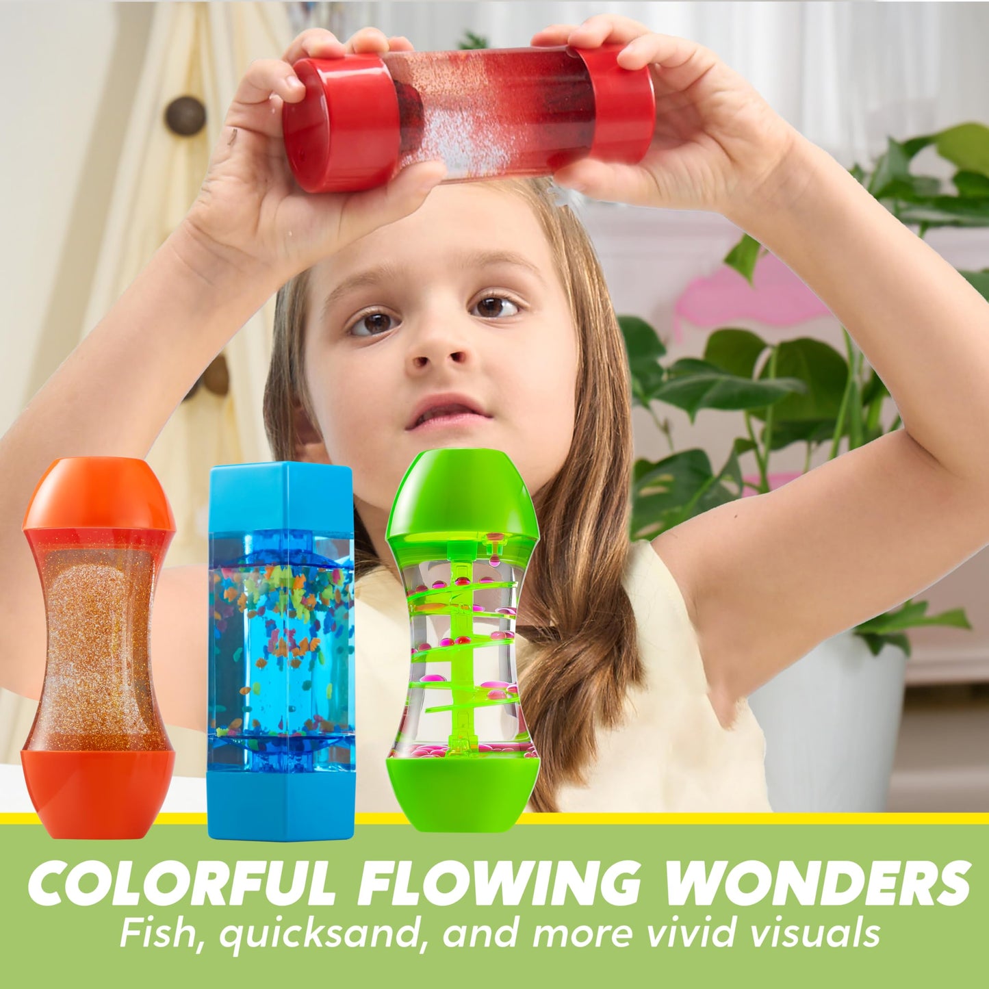 JOYIN 4-Pack Fidget Tubes for Kids, Sensory Tubes, Stress Relief Toy, Speech Therapy Materials, Calming Toys for Children with autism, Calm Down Corner Supplies