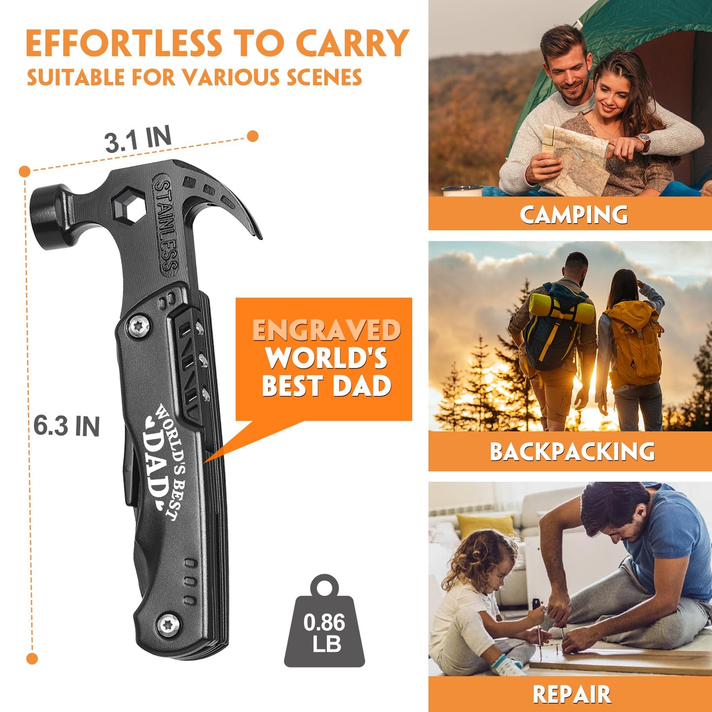 Multitool Hammer Gift for Dad by WILLUCK