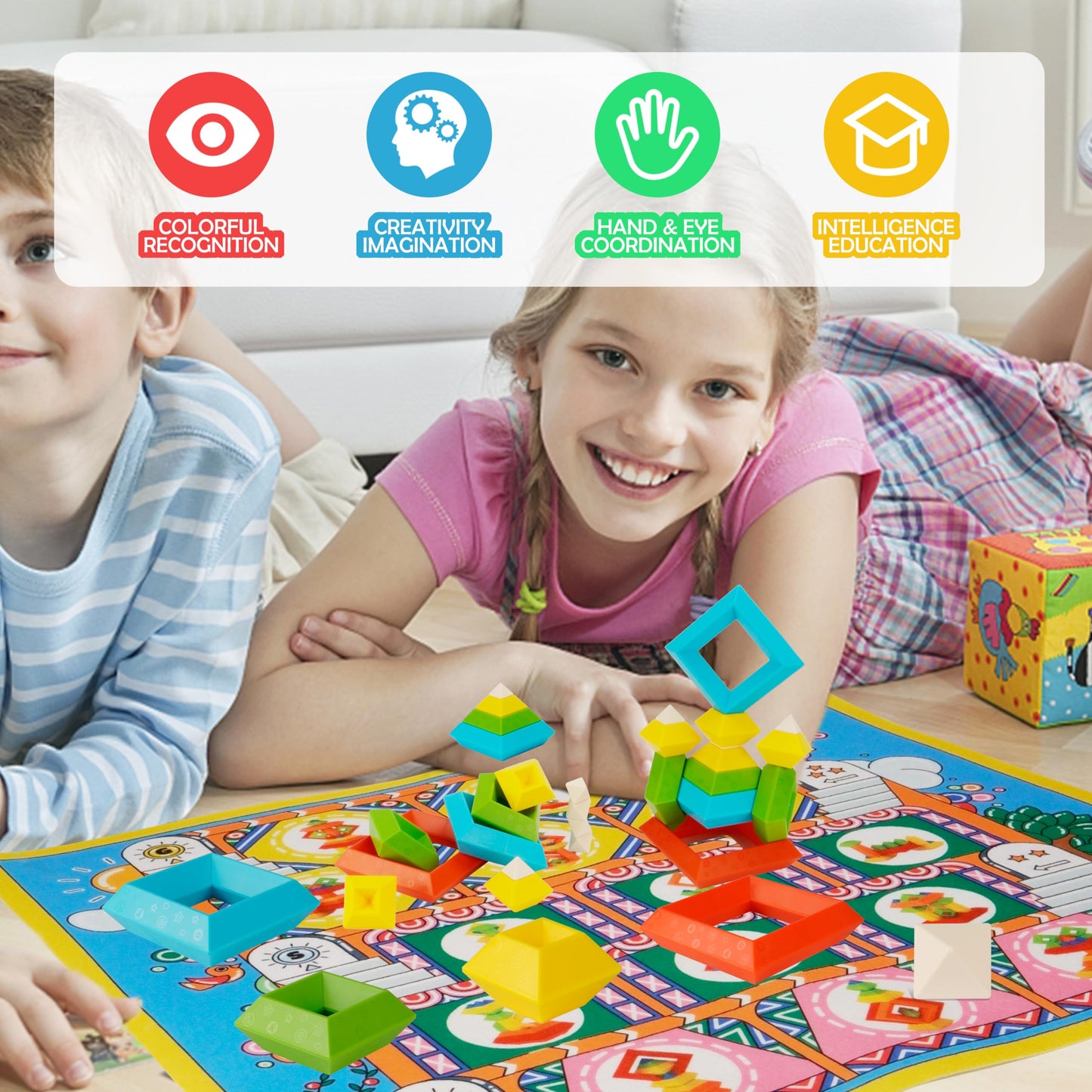 Ganowo Montessori Toys for 2 3 4 5 Year Old, 30 Pcs Pyramid Stacking Building Blocks Sensory Toys Learning Toys Preschool Gifts for Kids Age 2-4 3-5