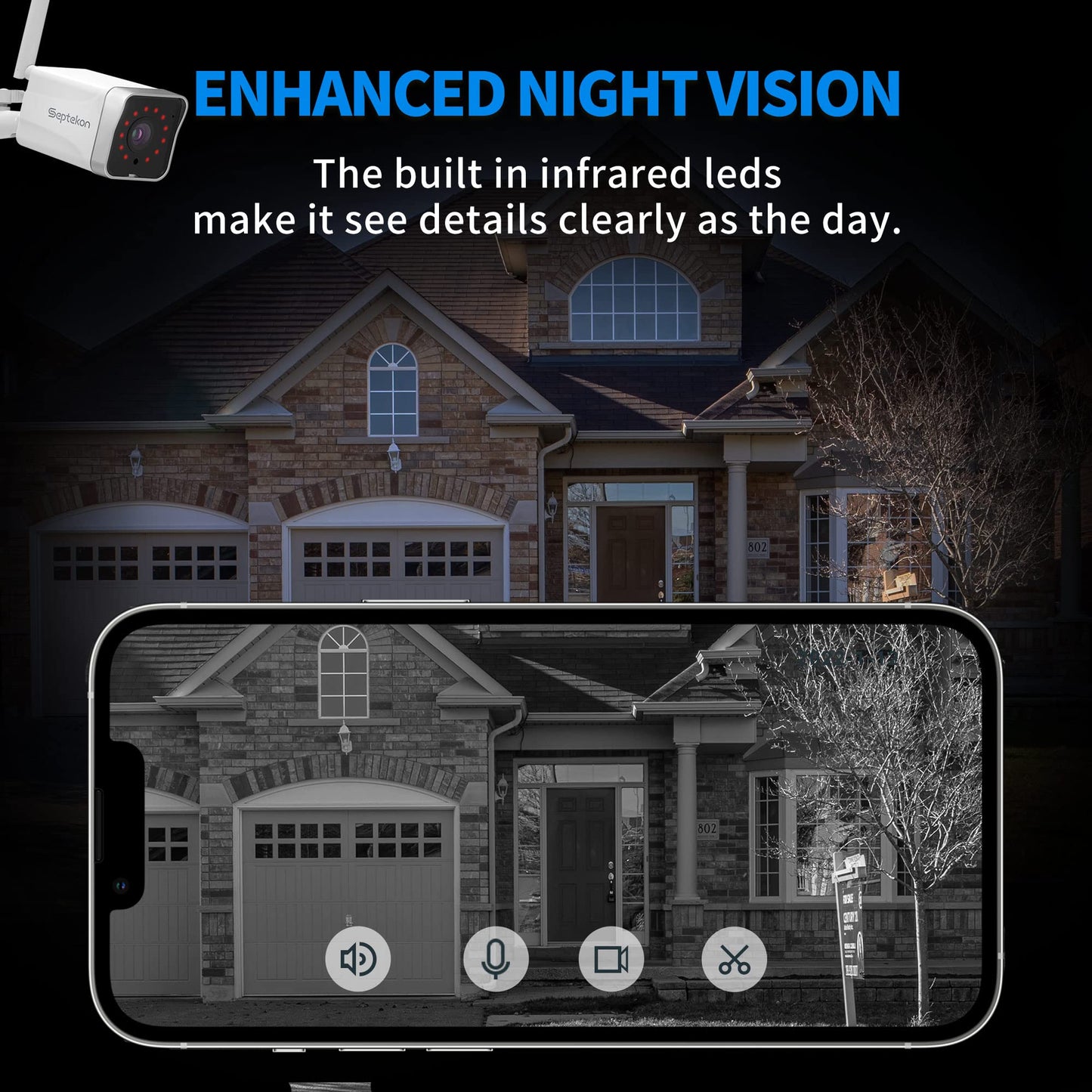 Septekon Outdoor WiFi Security Camera with Night Vision