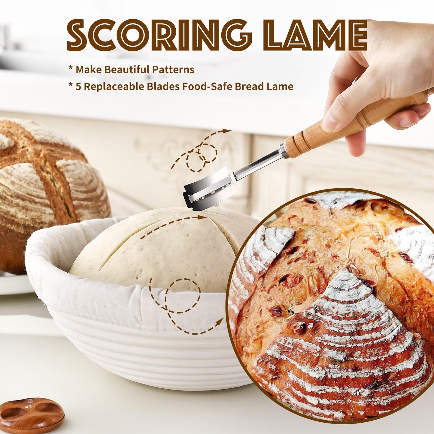 HAOCHUYI 9-Inch Round Bread Proofing Basket, Complete Sourdough Starter Kit, Essential Bread Making Tools, Perfect for Sourdough Baking, HAOCHUYI Gift Set