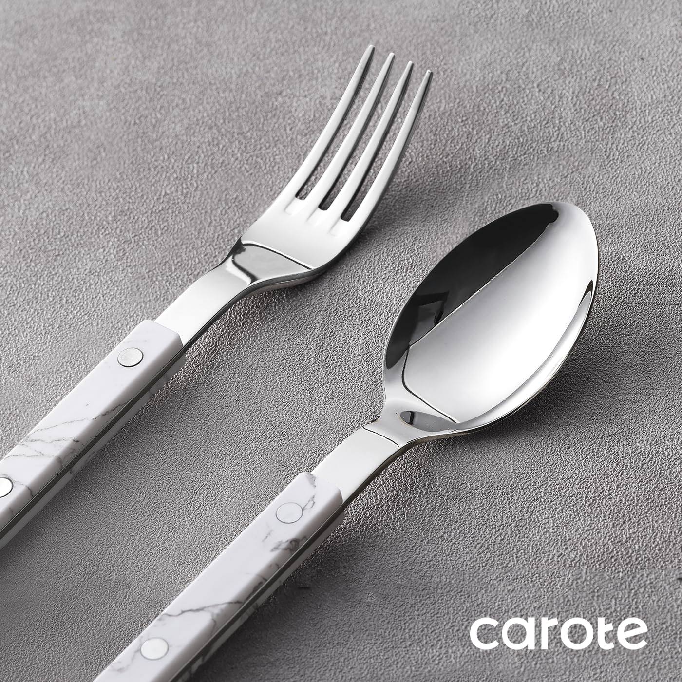 CAROTE 20-Piece Silverware Set, White Flatware set for 4, Stainless Steel Kitchen Utensil Set, Tableware Cutlery Set for Home