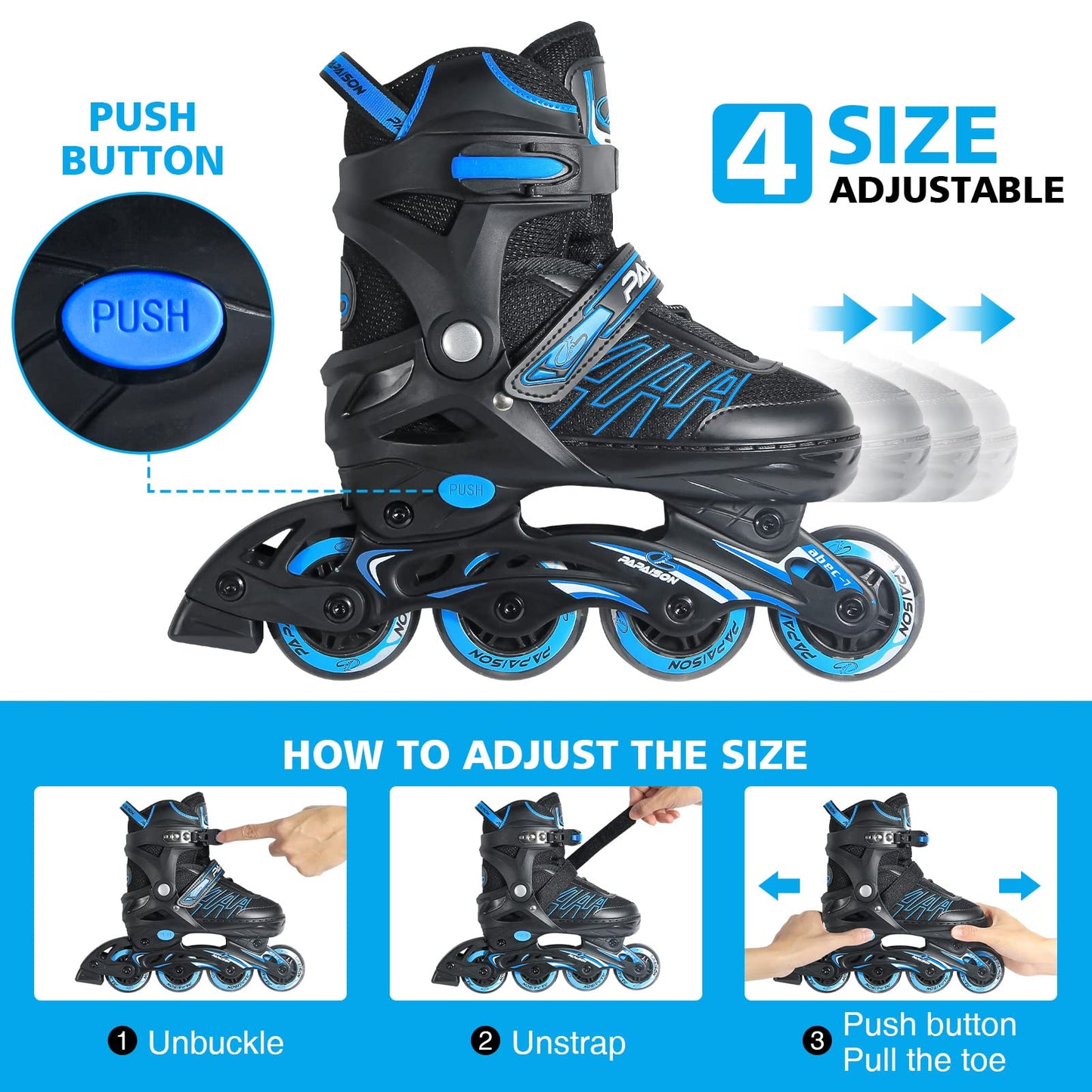 ITurnGlow Adjustable Inline Skates for Kids and Adults with Light up Wheels Beginner Skates Fun Illuminating Roller Skates for Kids Boys and Ladies
