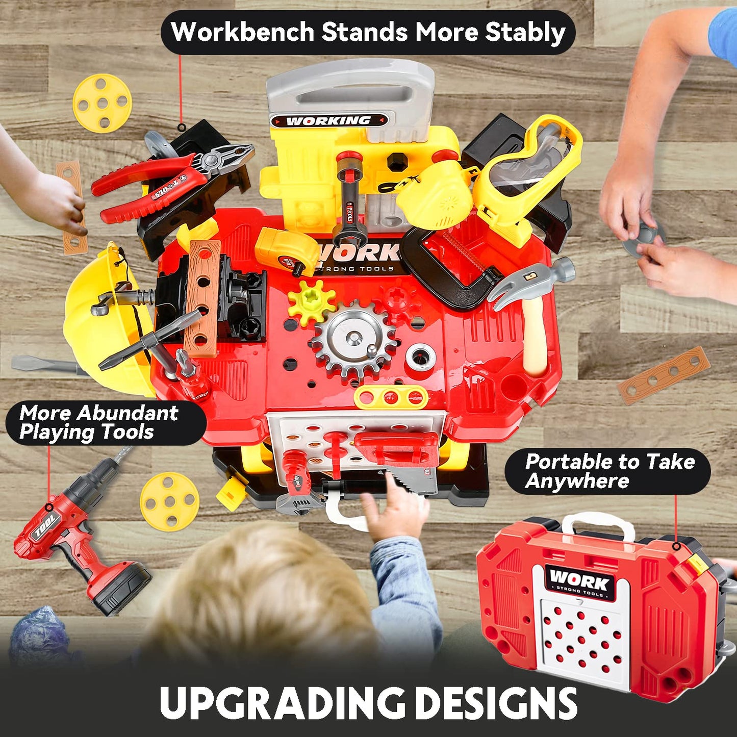 Toy Choi's Kids Tool Set, 83 Pieces Construction Kids Tool Bench Playset, Toddler Tool Bench with Play Helmet, Realistic Electric Drill, STEM Educational Toy for Boys & Girls Aged 3-8