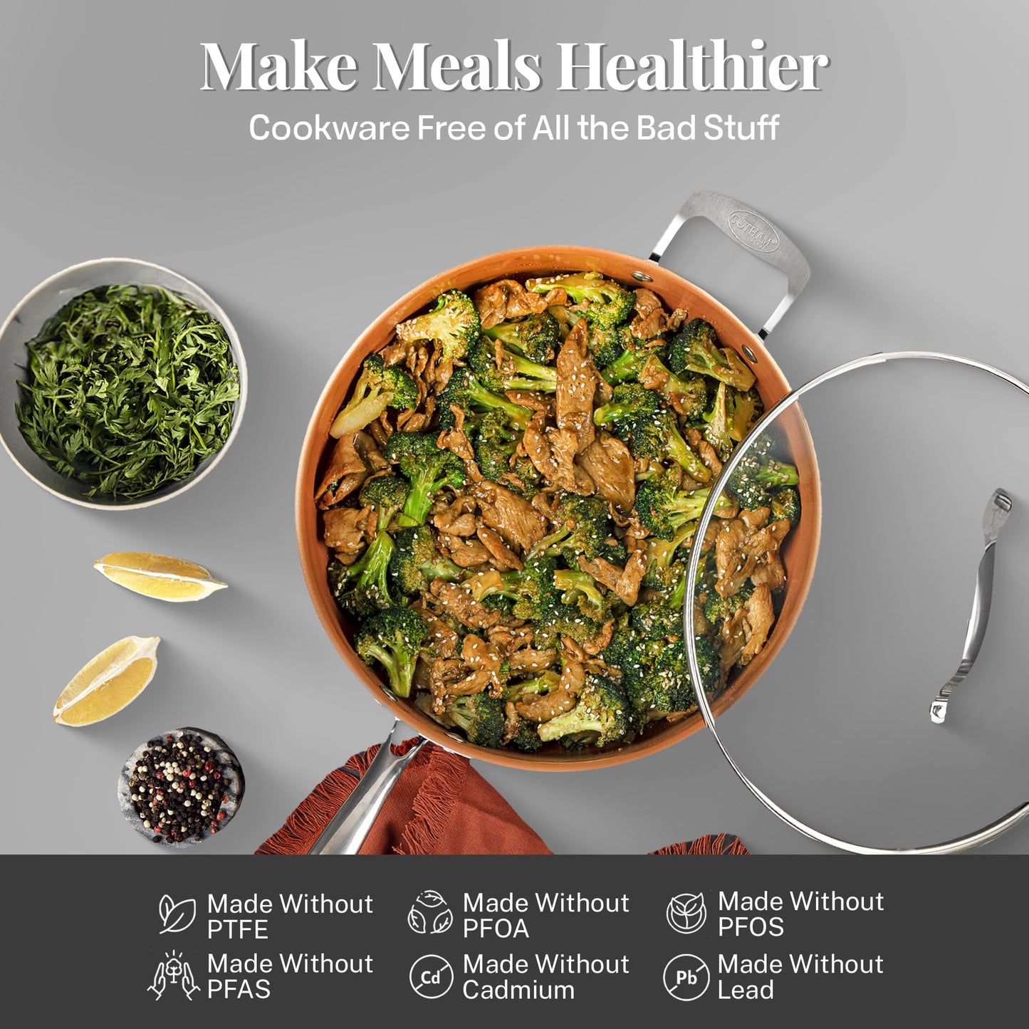 Gotham Steel 20 Pc Pots and Pans Set, Bakeware Set, Ceramic Cookware Set for Kitchen, Long Lasting Non Stick Pots and Pans Set with Lids Dishwasher / Oven Safe, Non Toxic-Copper