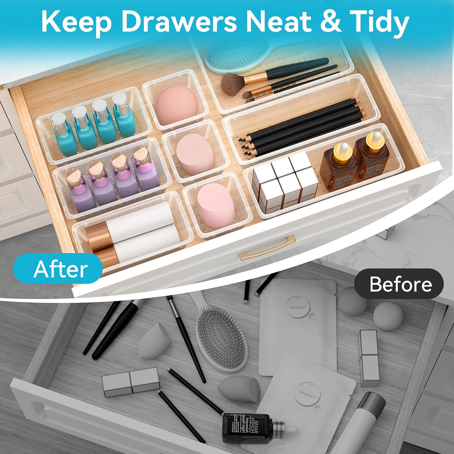 12 PCS Clear Drawer Organizer Set for Makeup