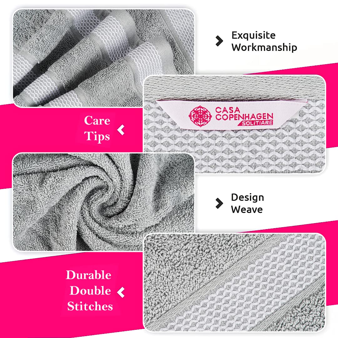 CASA COPENHAGEN Solitaire Mix 6 Pieces Towel Set- Grey Violet+Electric Blue, 600 GSM 2Bath Towel 2Hand Towel 2Washcloth,Designed in Denmark Made of Soft Egyptian Cotton for Bathroom, Kitchen & Shower