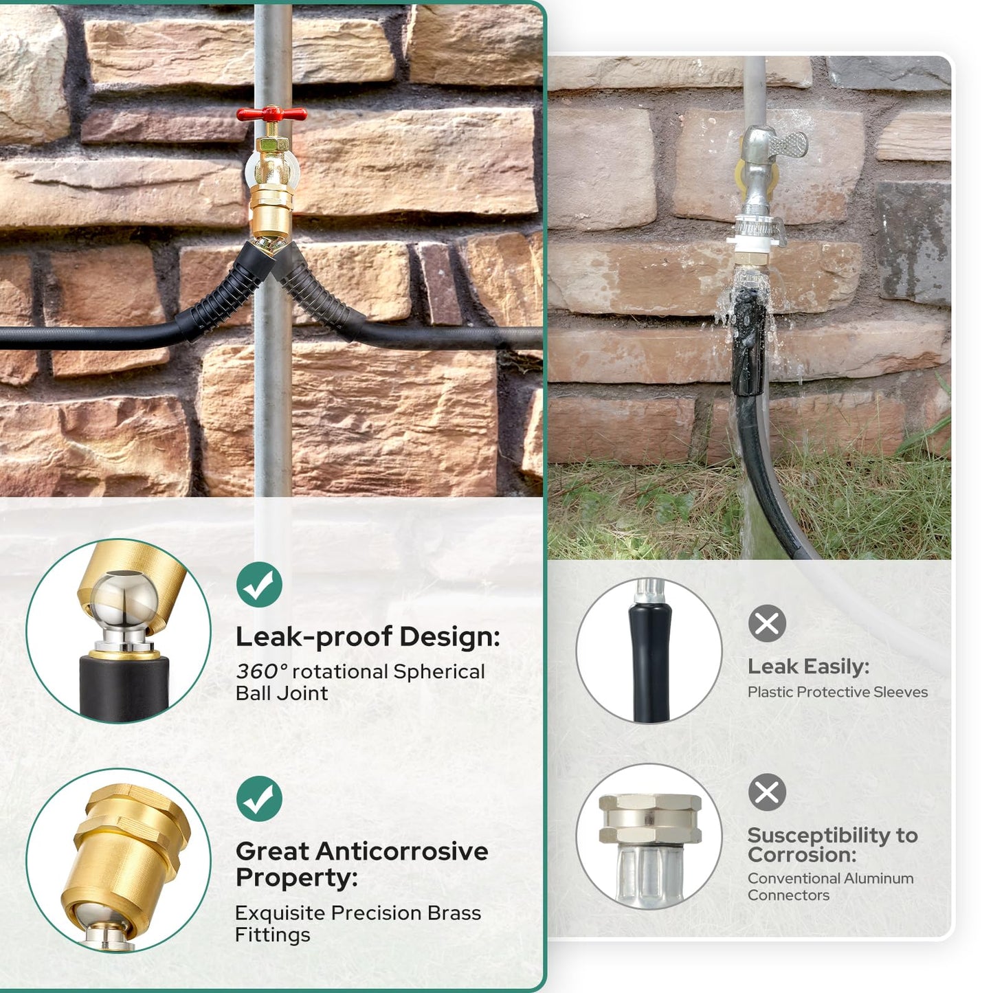 50 ft HOMEIDEAS Kink-free Garden Hose with Nozzle