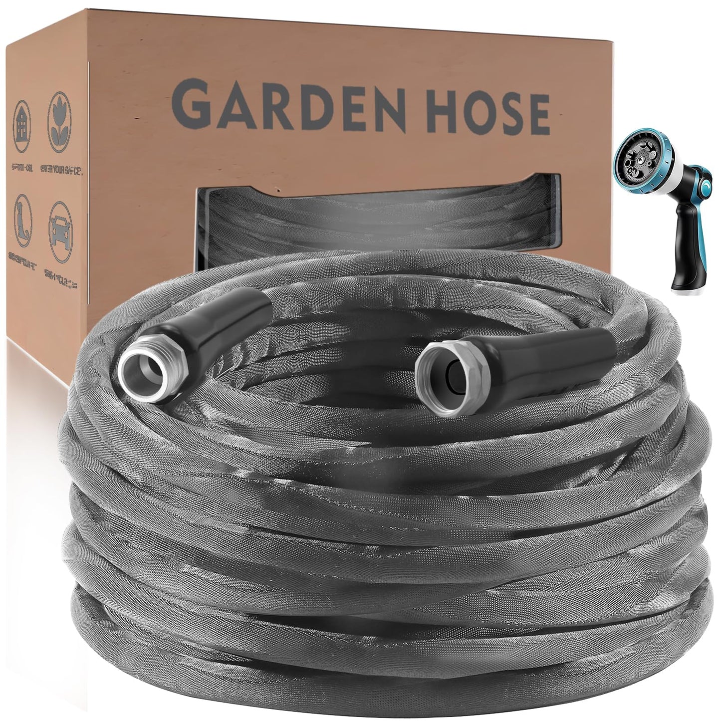 100ft Non-Expanding Garden Hose with Spray Nozzle