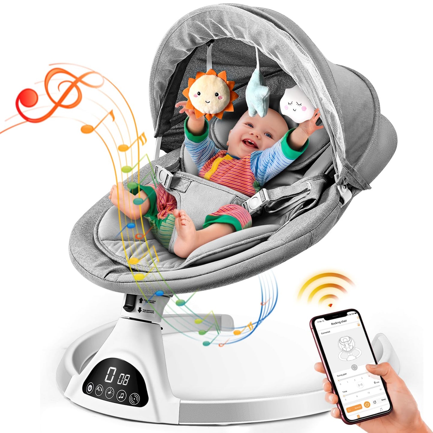 Electric Baby Swing with Bluetooth & Lullabies
