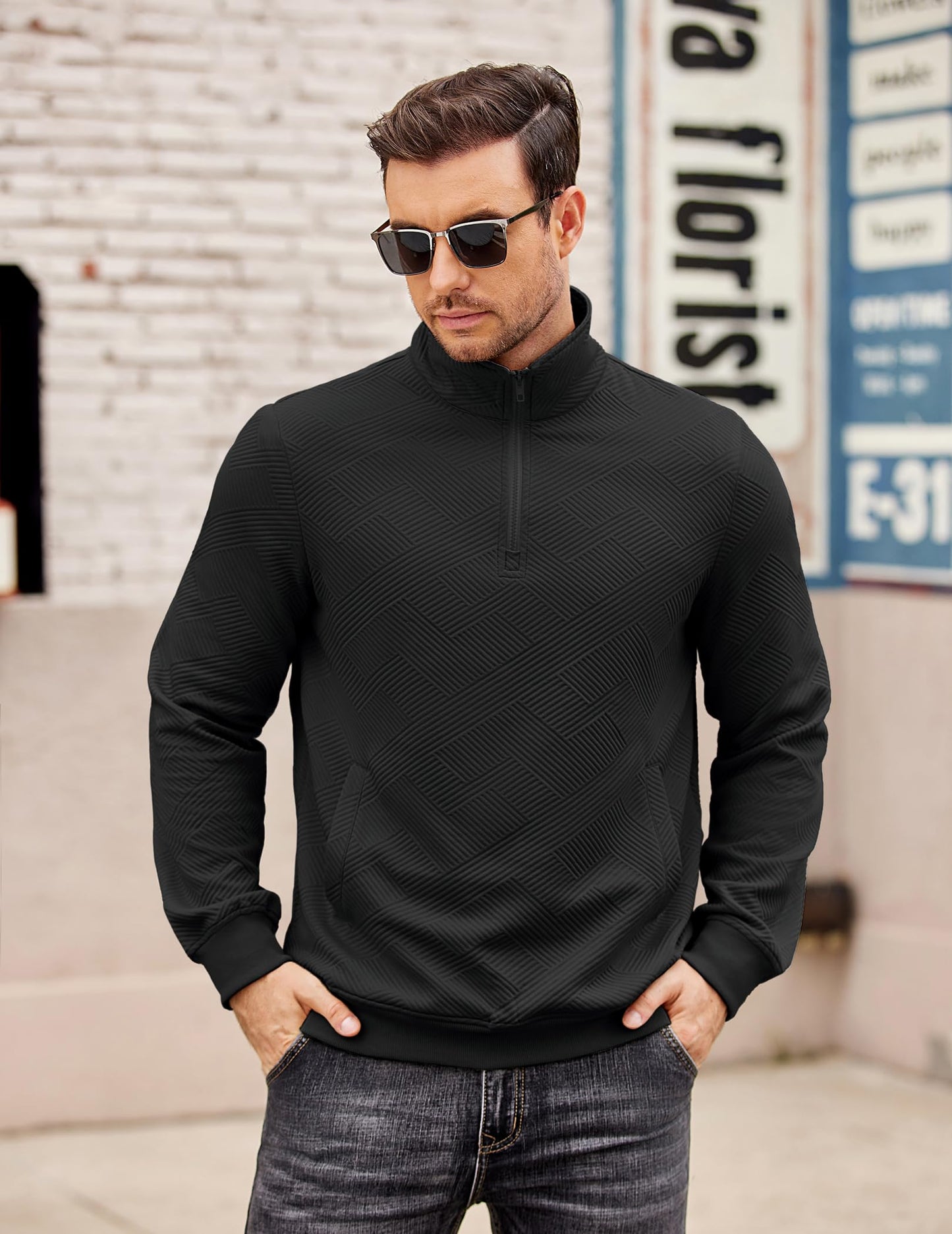 COOFANDY Quarter Zip Pullover Men Fashion Long Sleeve