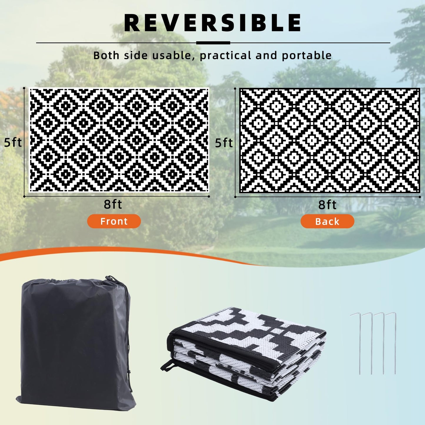 Favoyard Waterproof Outdoor Rug 5x8 ft Reversible
