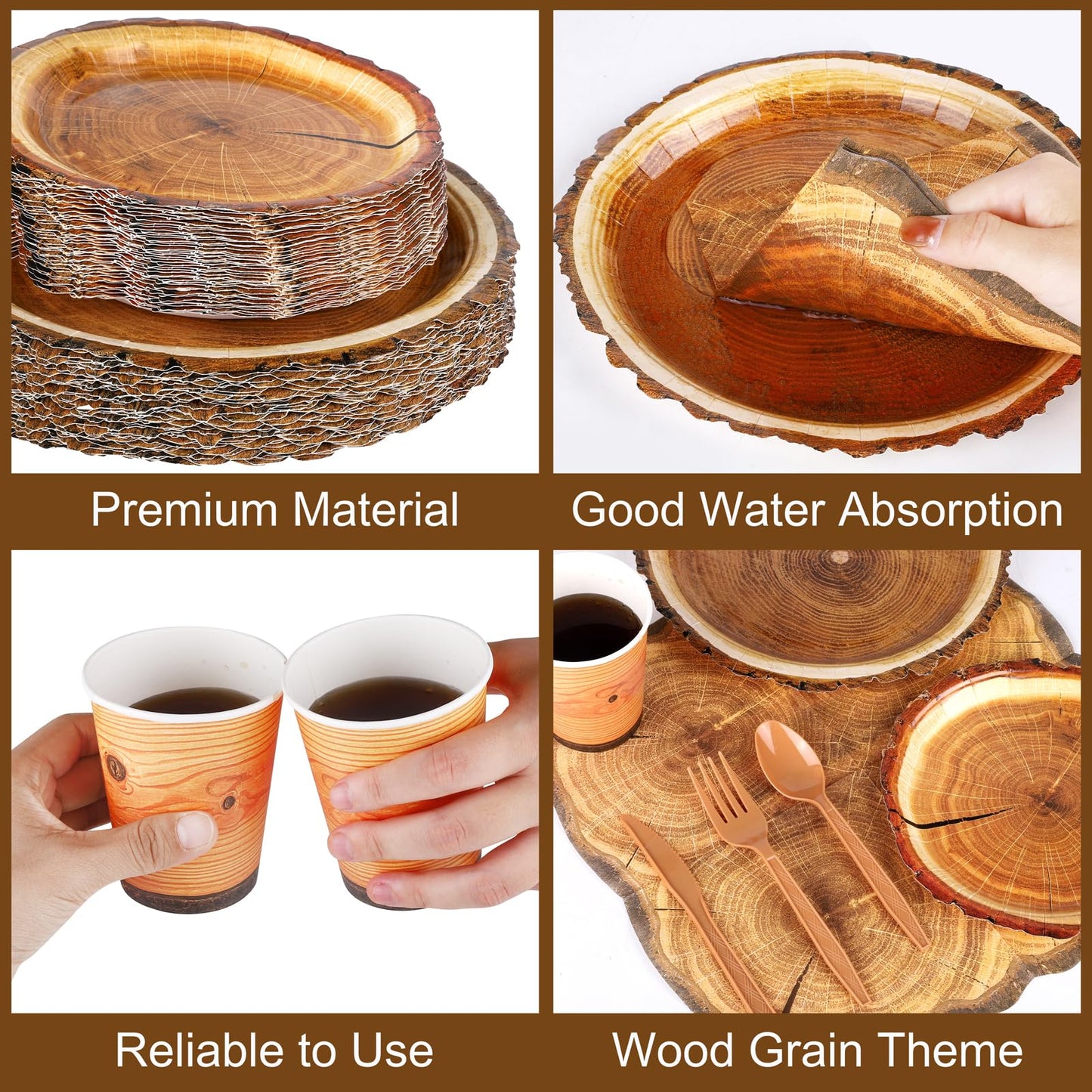 Camping Wood Grain Tableware Set for 50 Guests