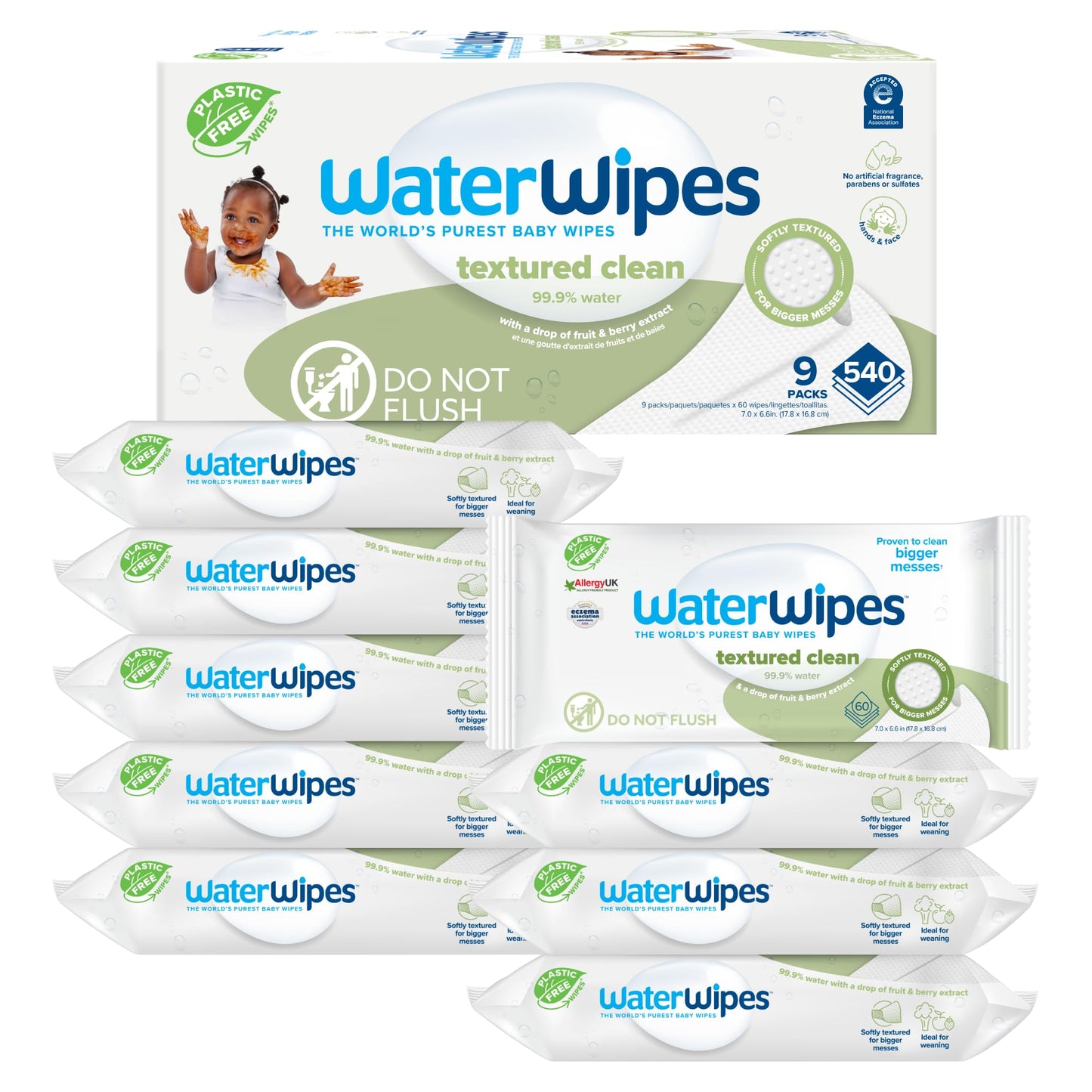 WaterWipes Plastic-Free Baby Wipes, 540 Count
