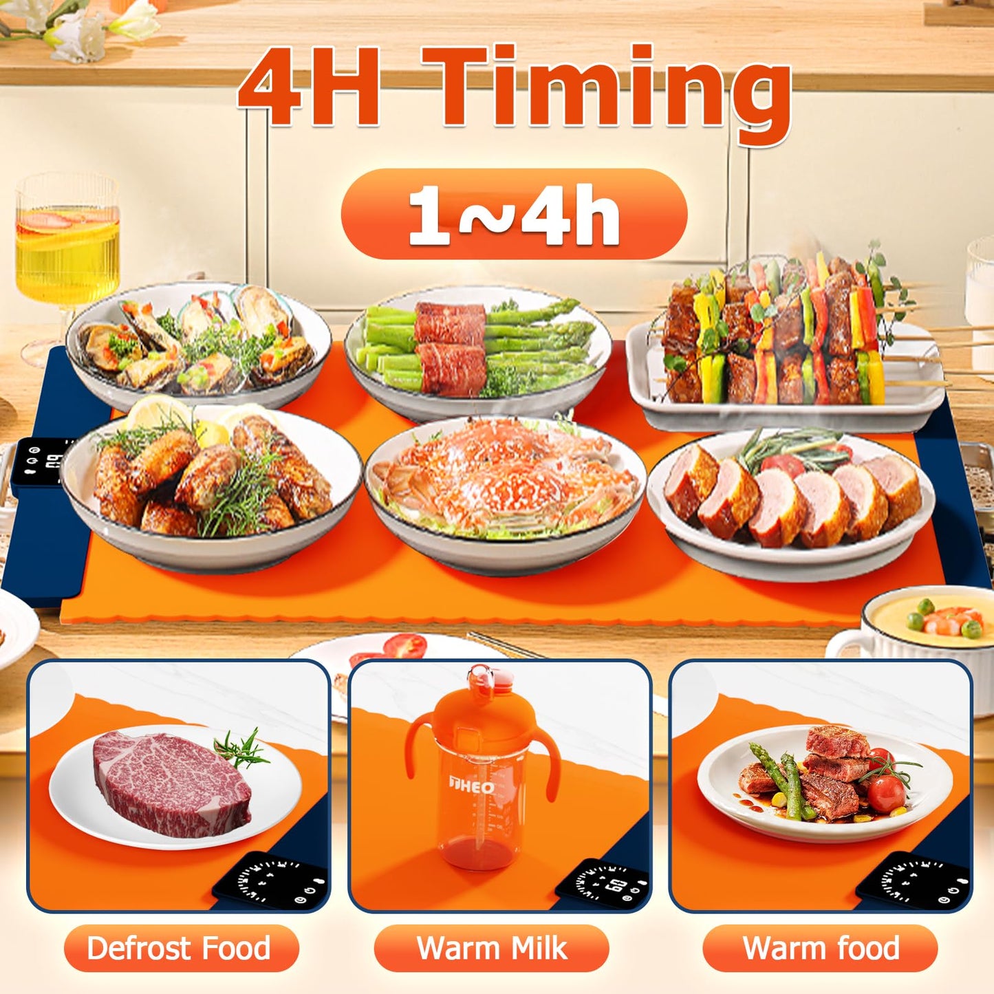 Portable Electric Food Warming Mat with Timer