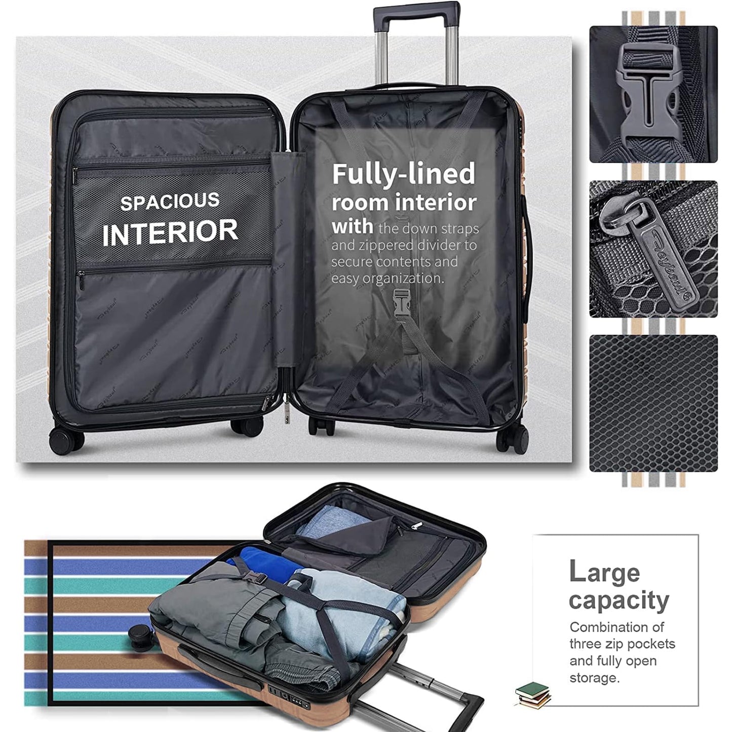 Feybaul Luggage Suitcase PC+ABS with TSA Lock Expandable Hardshell Carry On Luggage with Spinner Wheels 20in 24in 28in… (Champagne, 2-Piece Set(14/20))