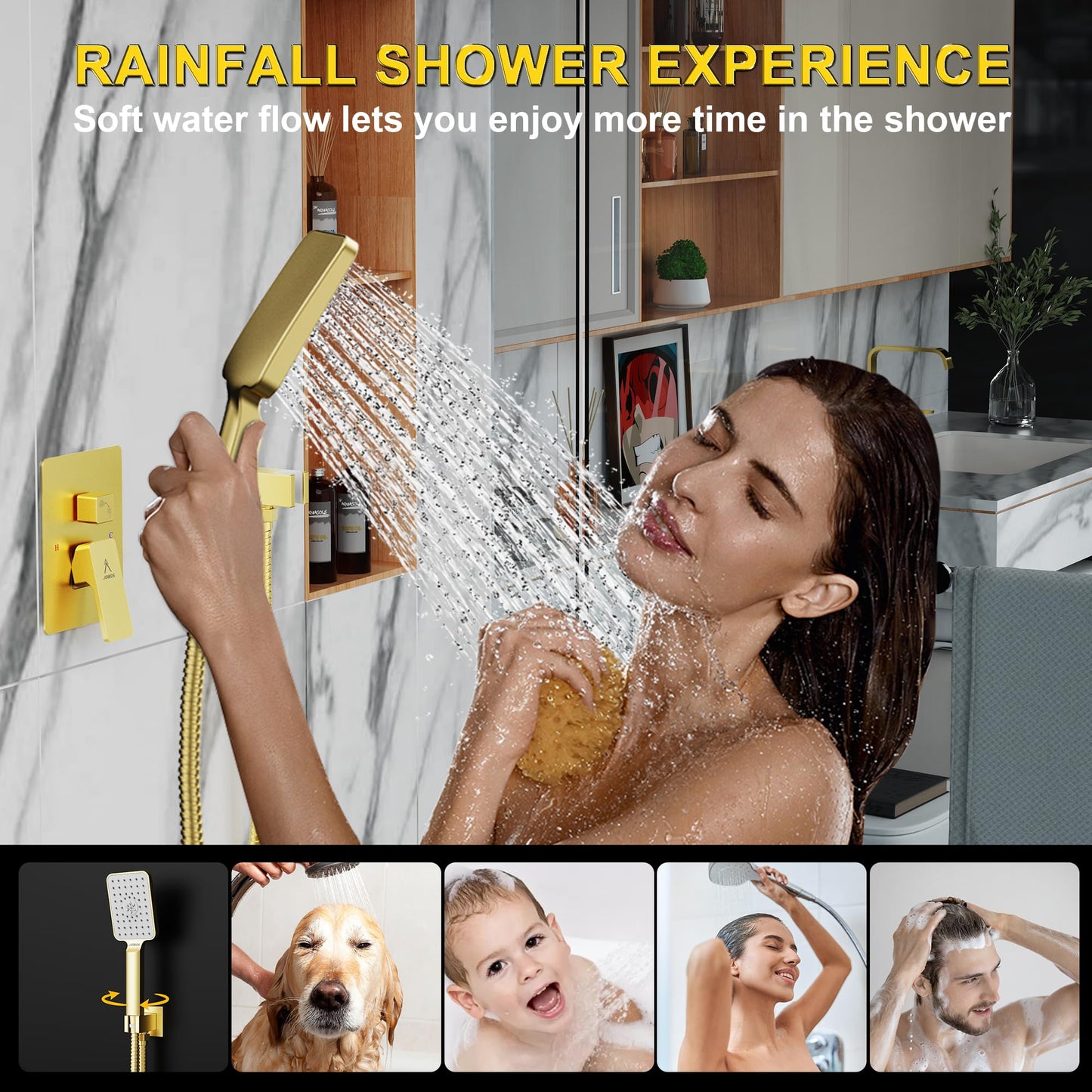 10" Brushed Gold Rainfall Shower System Set