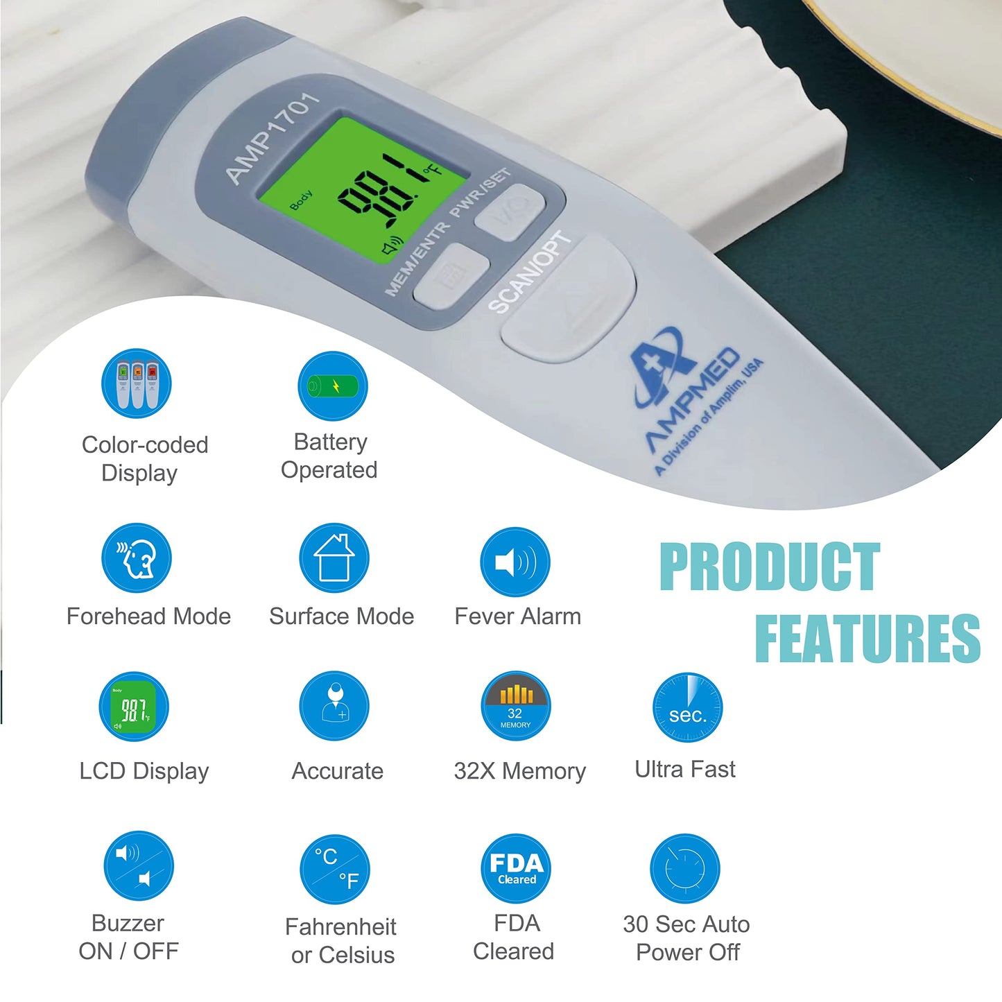 Amplim Non-Contact Forehead Thermometer for All Ages