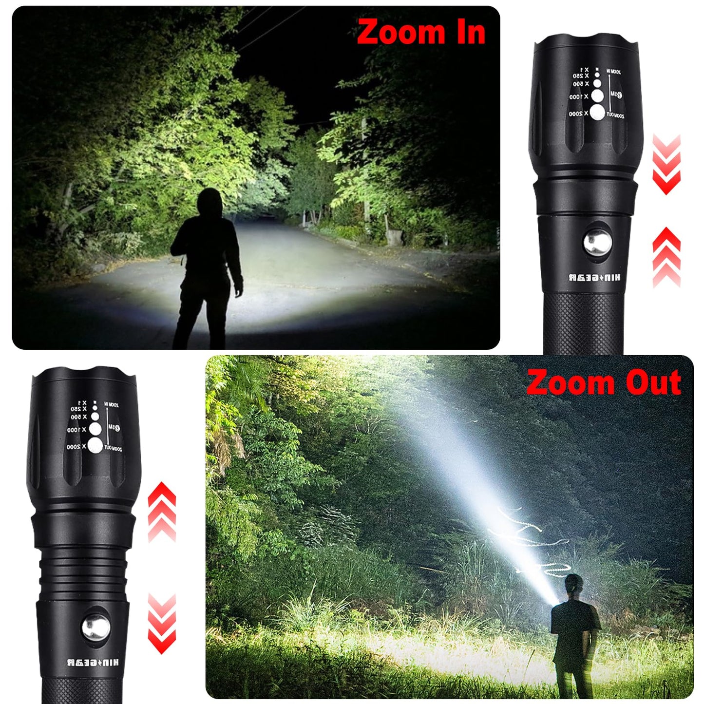 HinsGEAR LED Tactical Flashlight 2 Pack - Super Bright 1000 Lumens Flashlights, High Lumens Handheld Flash Light with 5 Modes, Adjustable Focus, Waterproof, Best Flashlight for Outdoor and Home Use