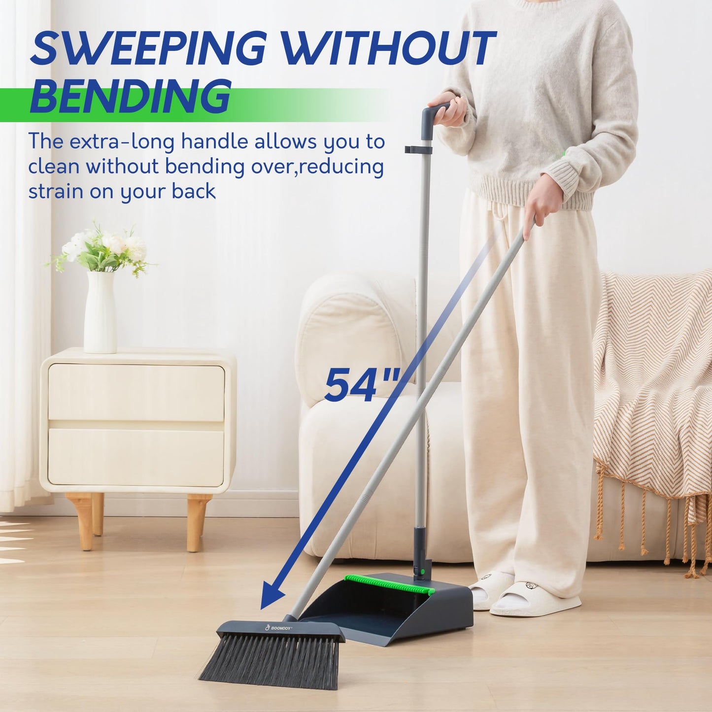 BOOMJOY Adjustable Broom and Dustpan Set