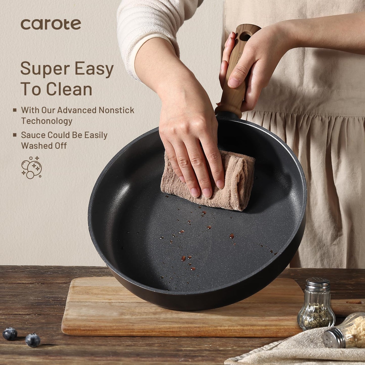 CAROTE Nonstick Frying Pan Set with Lid